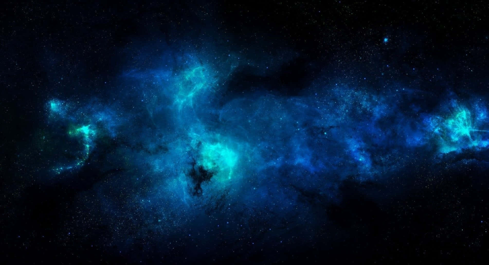 google 桌布 壁紙 — 宇宙星雲在深藍色和藍綠色中旋轉，映襯著星空，散發出空靈的能量。