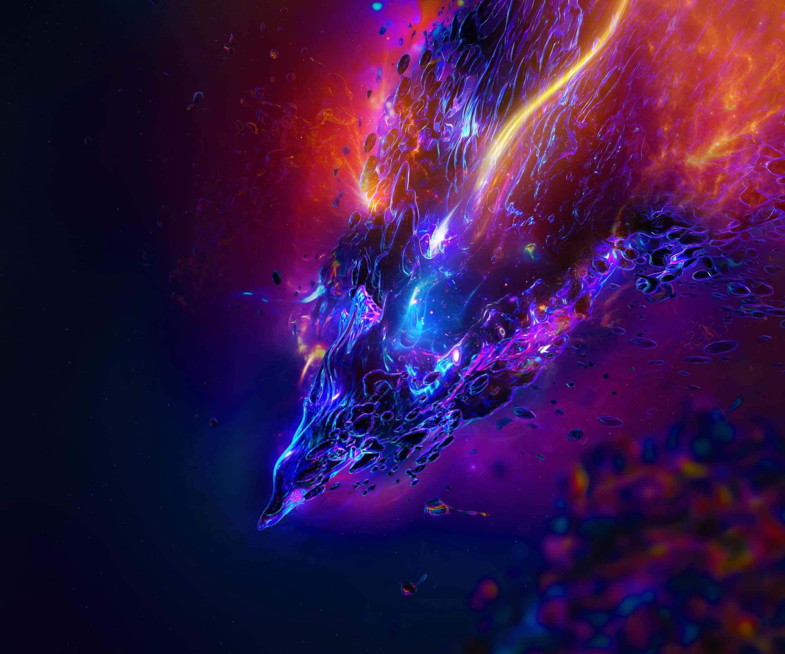 超酷的動圖 桌布 壁紙 — 宇宙星雲在繁星點點的虛空中旋轉，呈現電光藍、紫色和火熱的橙色。