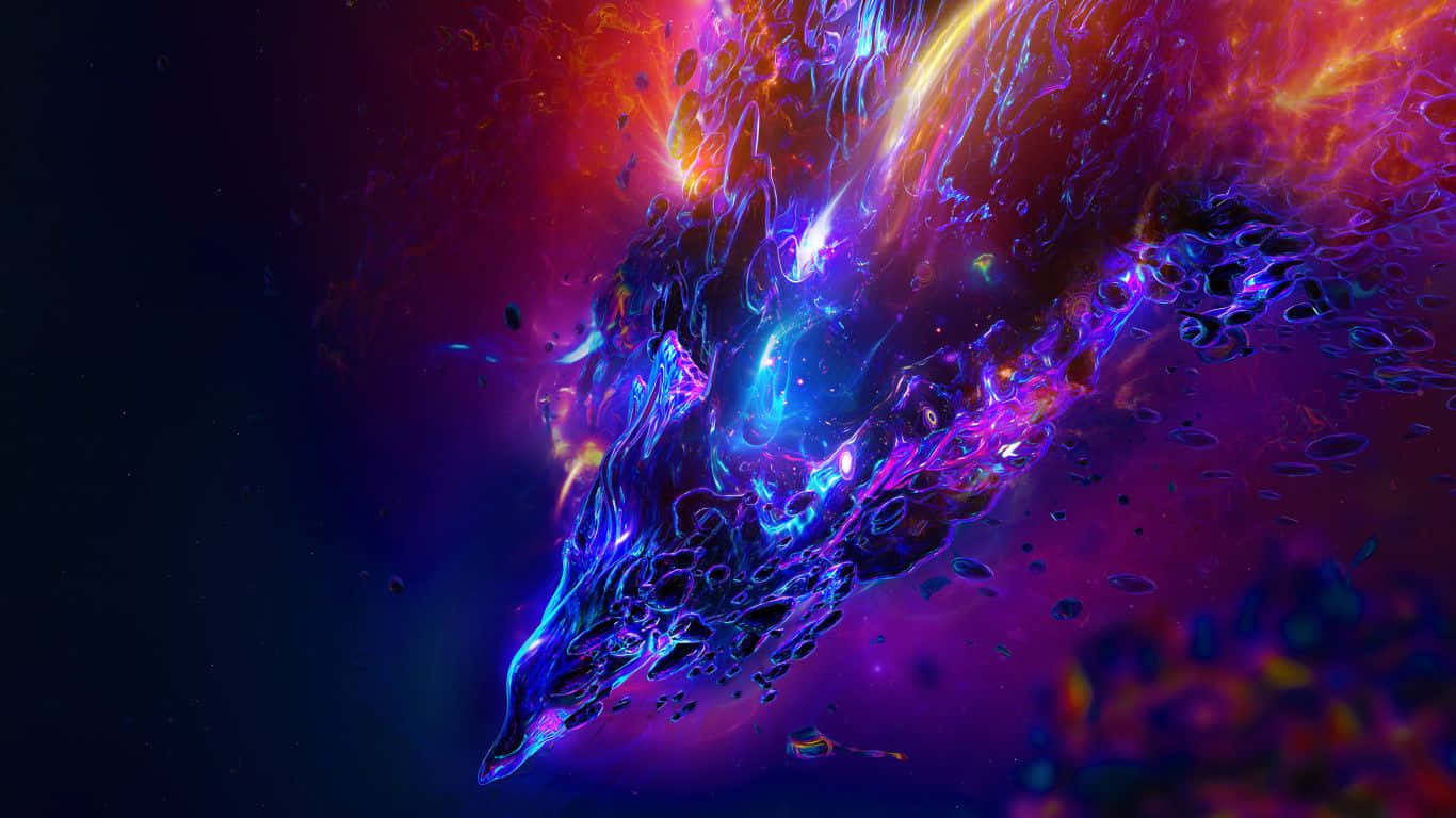 筆電 桌布 壁紙 — 宇宙星雲在繁星點點的虛空中旋轉，呈現電光藍和火熱橙的色彩。