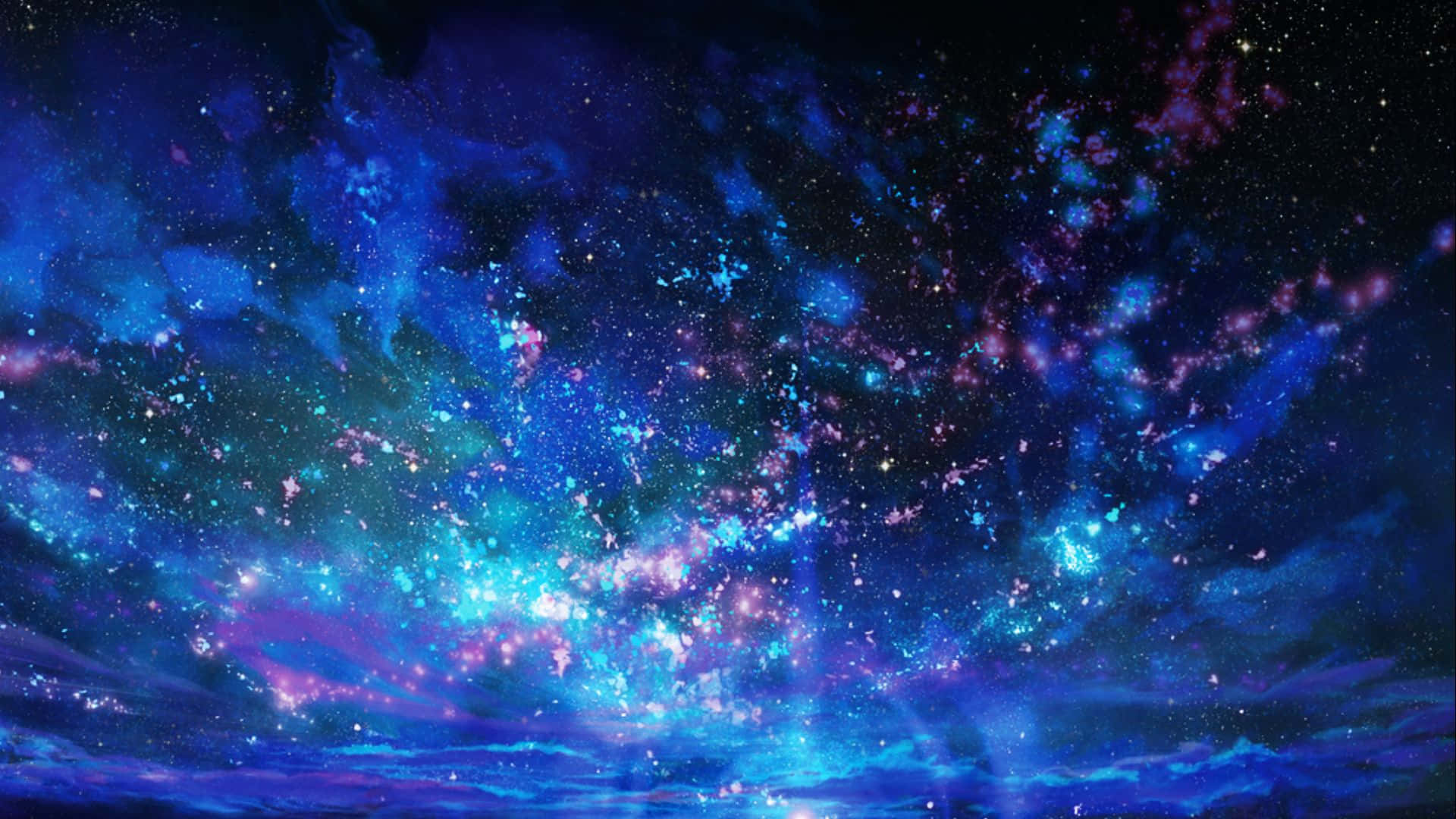 Stars 桌布 壁紙 — 宇宙星雲在黑暗虛空中旋轉，帶有電光藍和紫色，點綴著發光的星星。