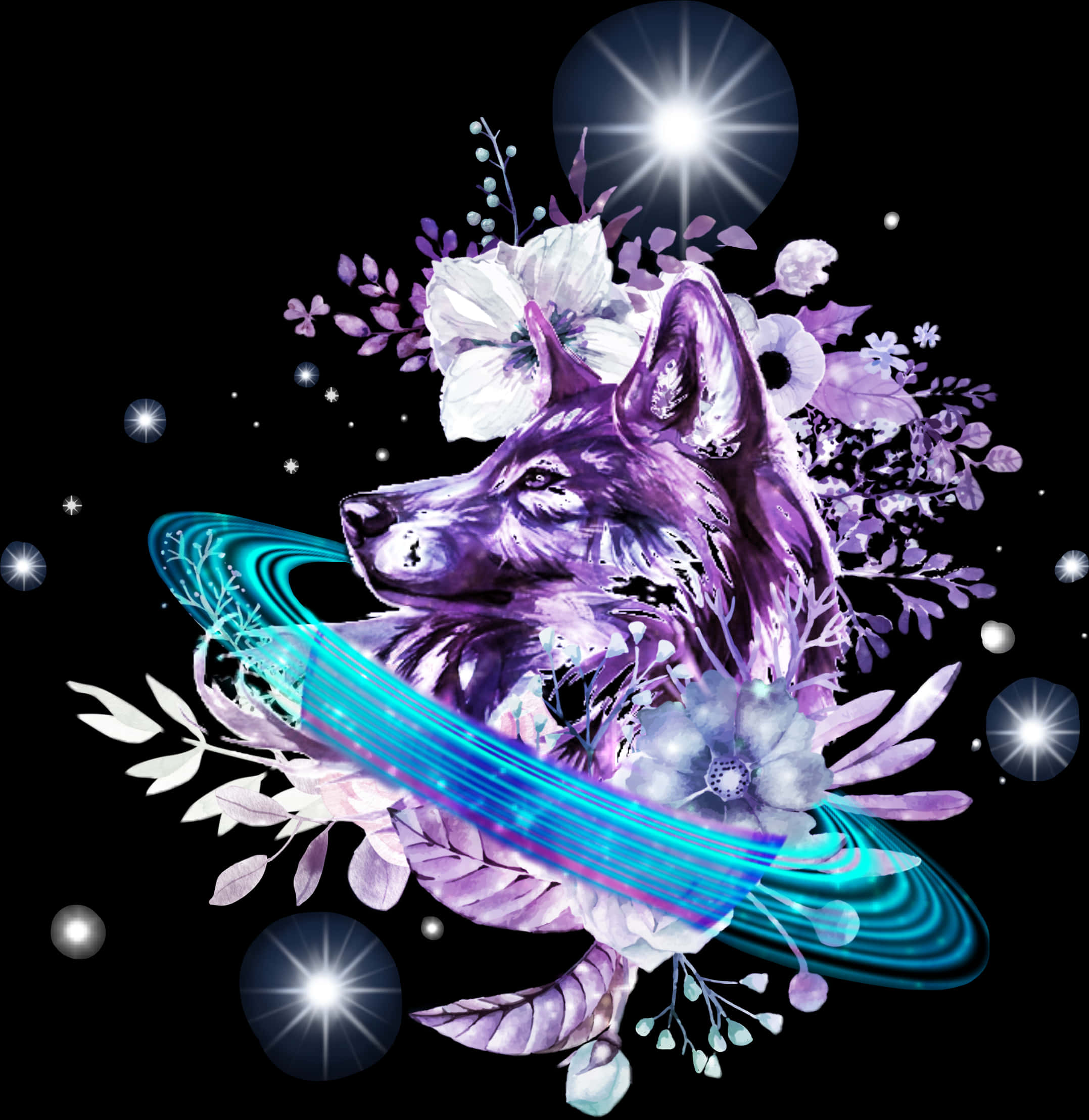 宇宙狼群花卉幻想 壁紙