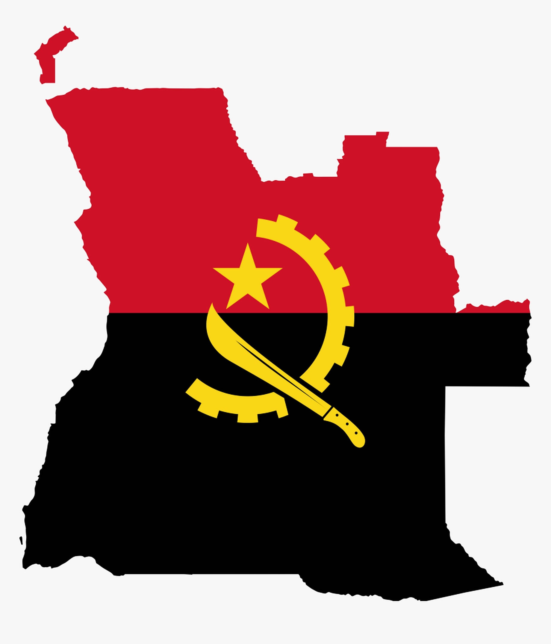 Angola 桌布 壁紙 — 安哥拉地圖填充其國旗紅色黑色和黃色符號在白色背景上。