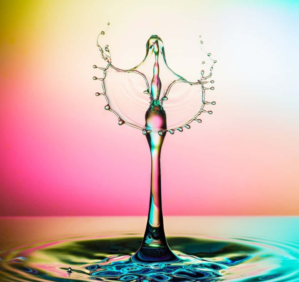 Water Drop 桌布 壁紙 — 完美捕捉的水滴皇冠在充滿活力的漸變背景上向上飛濺。