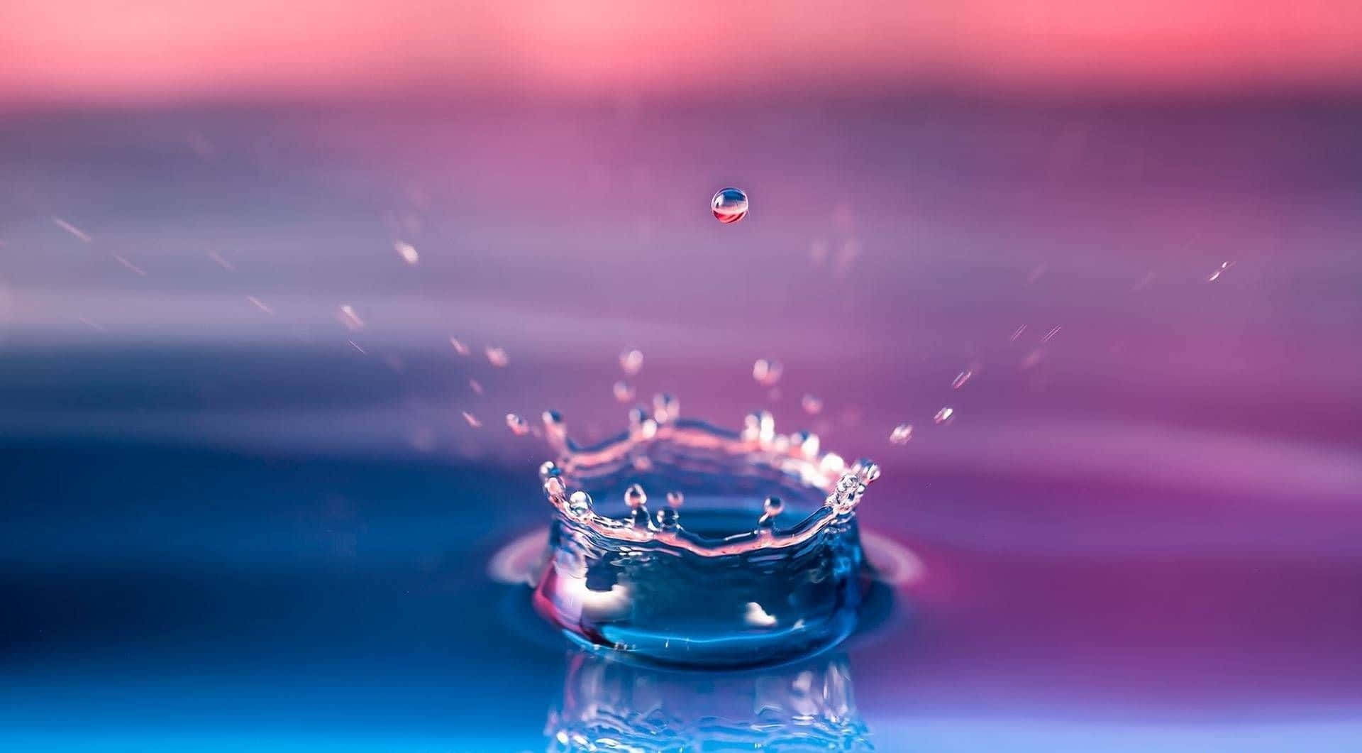 水 桌布 壁紙 — 完美的水滴皇冠在漸變粉紅和藍色背景上濺起。