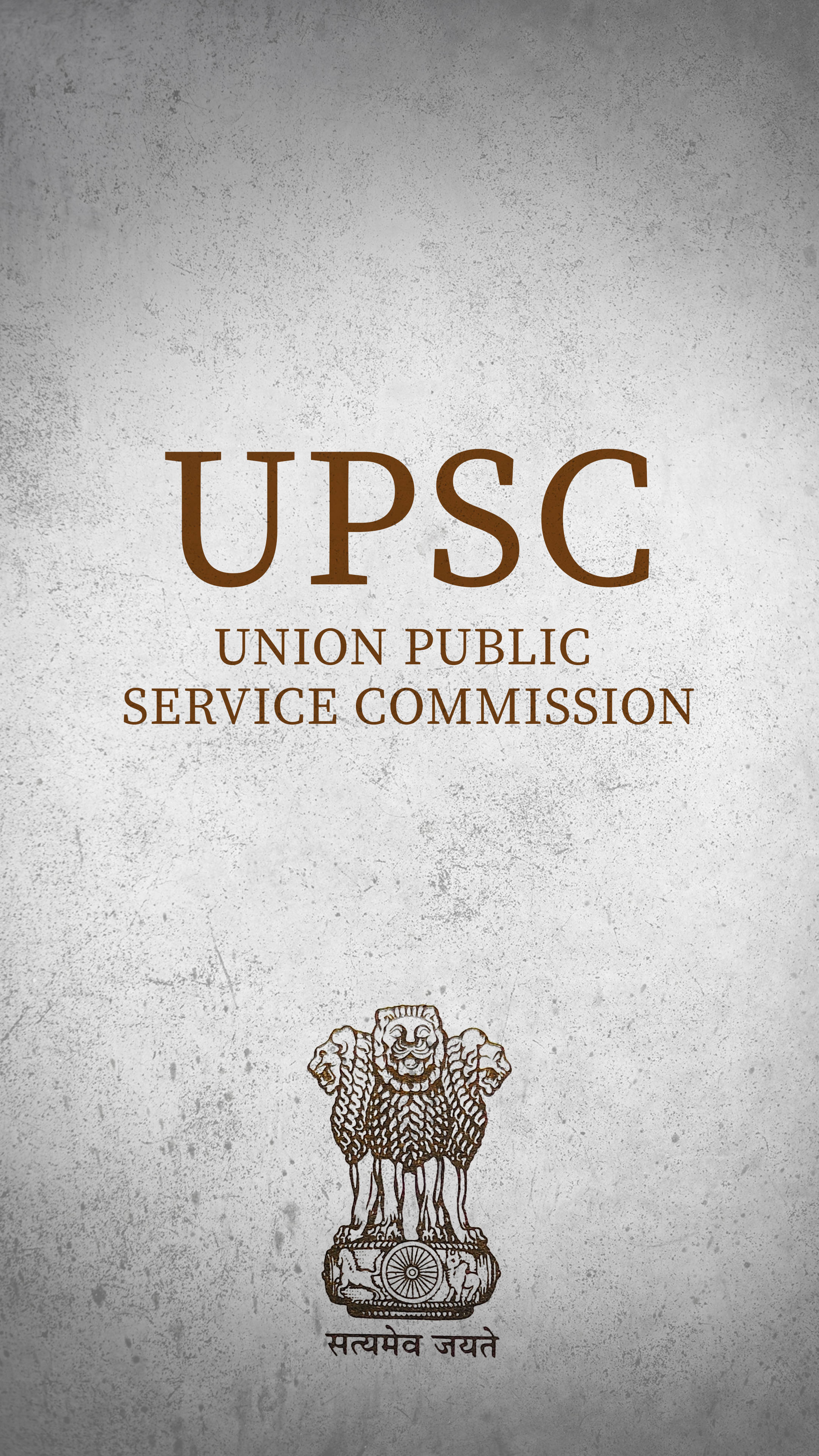 upsc 桌布 壁紙 — 官方UPSC標誌，獅子徽章及格言，搭配紋理灰色背景。
