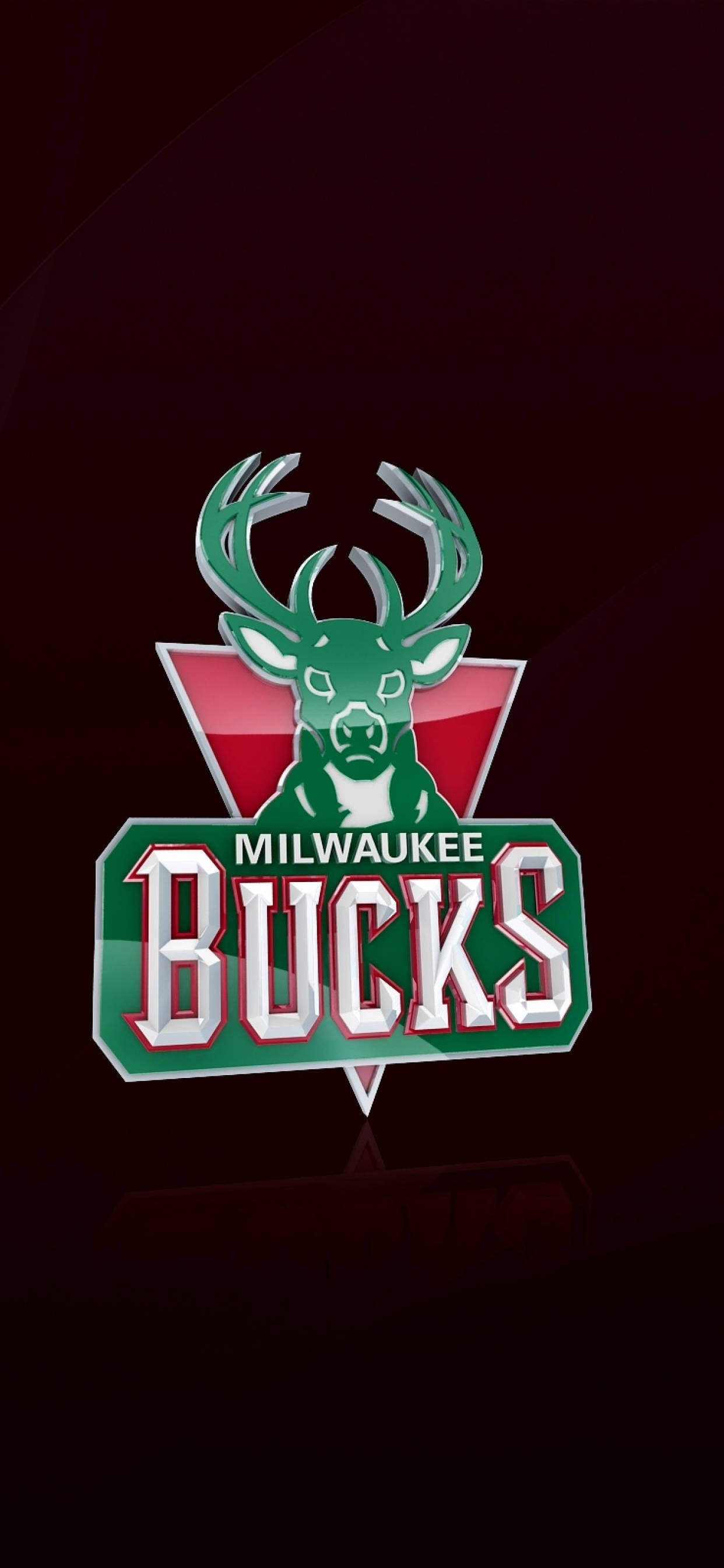 Bucks 桌布 壁紙 — 密爾瓦基公鹿隊標誌，綠色鹿頭和紅色盾牌，深酒紅色背景，帶有微妙反射。