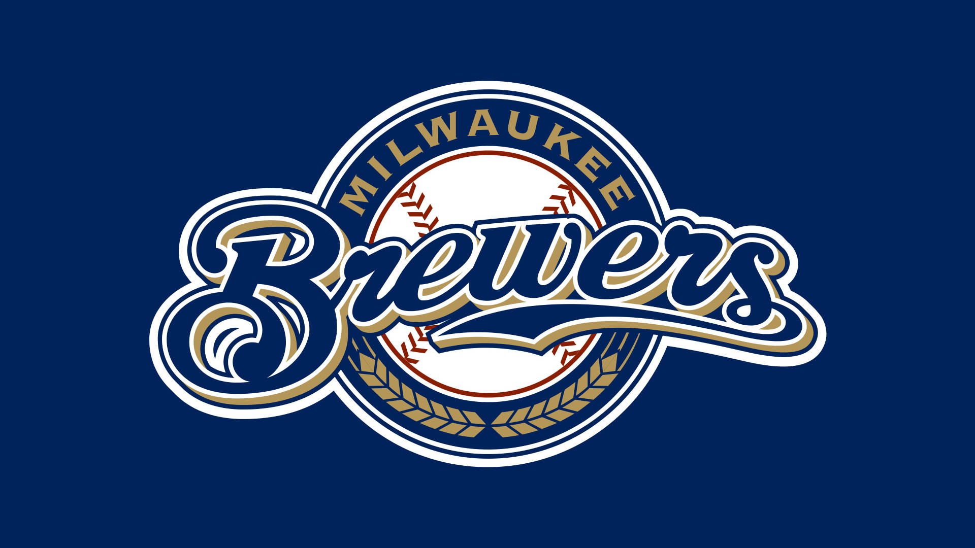 Brewers 桌布 壁紙 — 密爾瓦基釀酒人棒球隊標誌，海軍藍、金色和白色，純深藍色背景。
