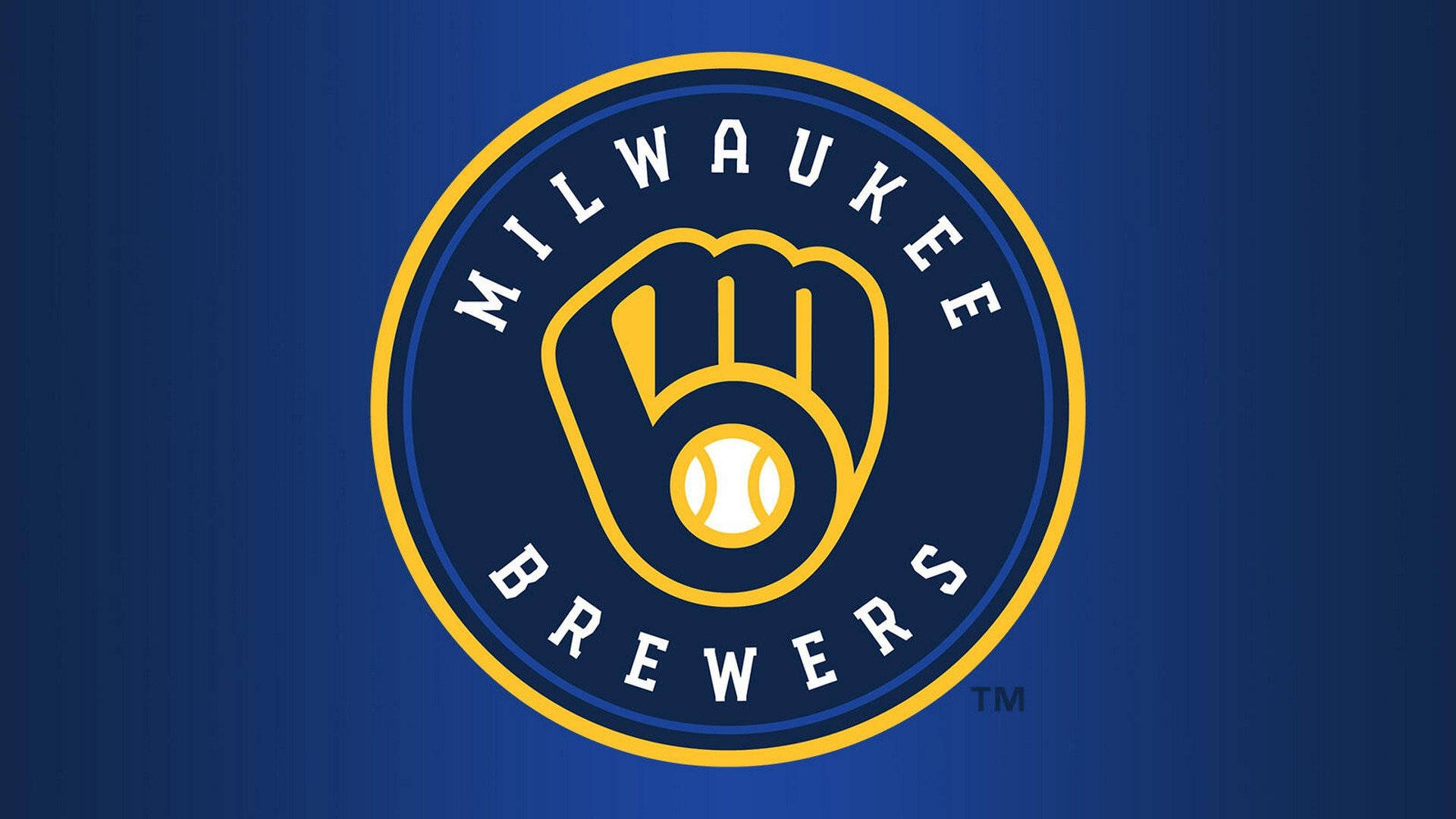 Brewers 桌布 壁紙 — 密爾瓦基釀酒人棒球隊標誌，黃色和白色，帶紋理的藍色背景。