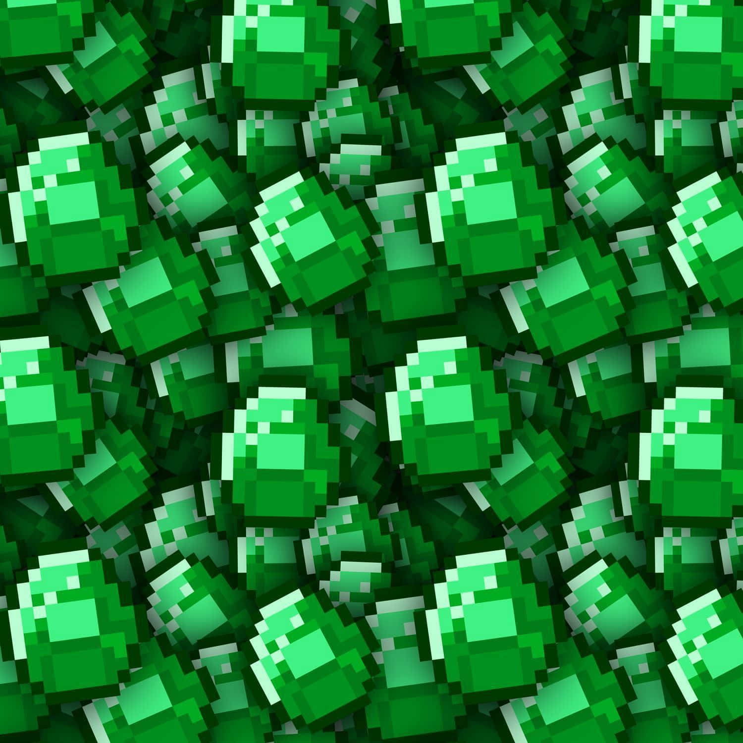 Minecraft Emeralds 桌布 壁紙 — 密集的像素化綠色立方體場域，帶有白色高光，營造出充滿活力的數位馬賽克紋理。