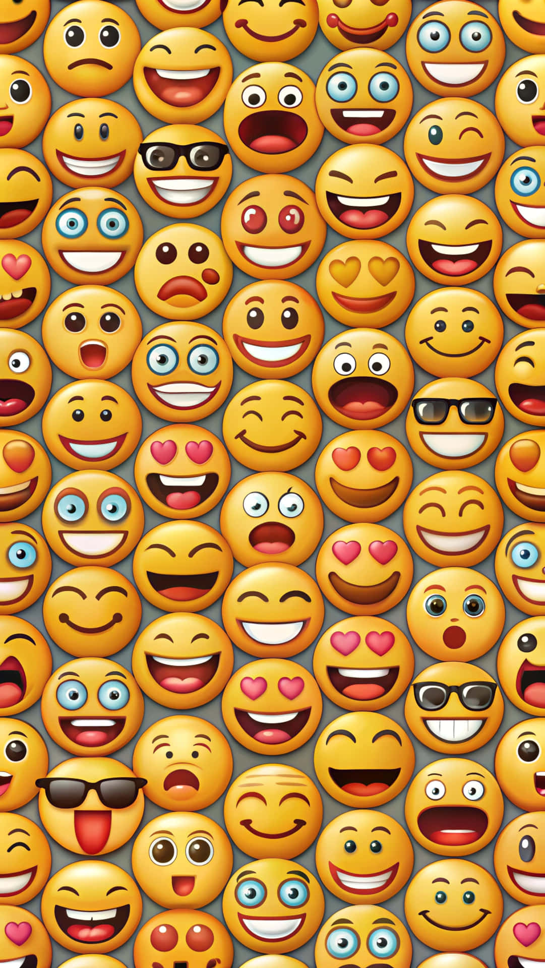 Emoji pattern 壁紙 — 密集的彩色表情符號面孔網格，展示了各種開心且表達豐富的情感。