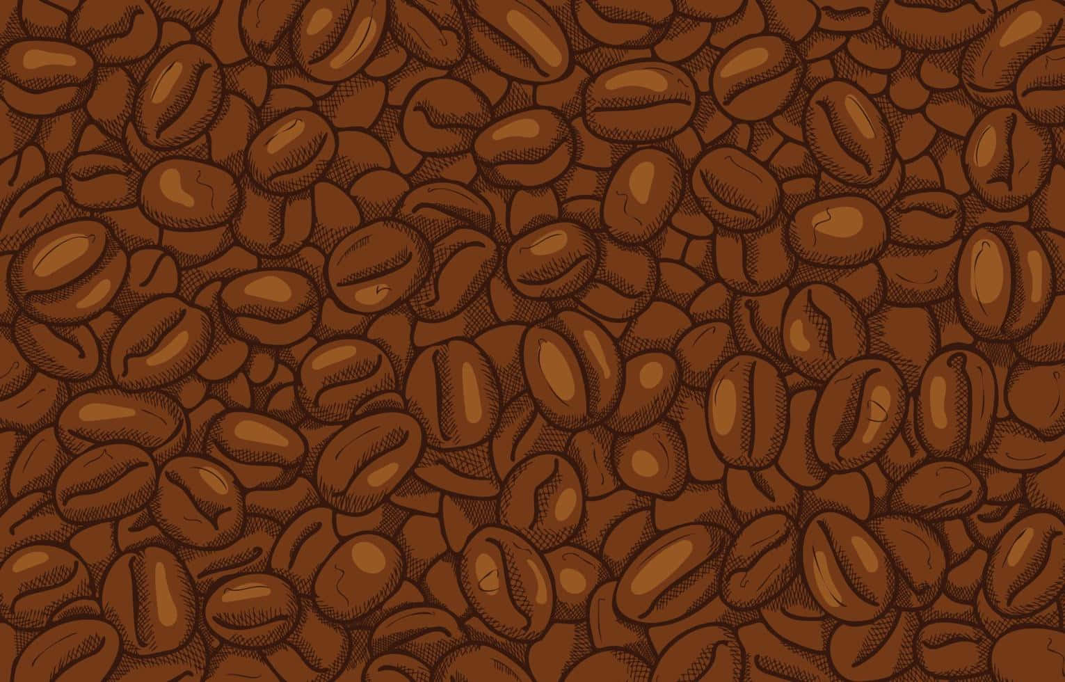 Brown Coffee 桌布 壁紙 — 密集的烘焙咖啡豆插圖，帶有細緻的陰影和溫暖的棕色調。