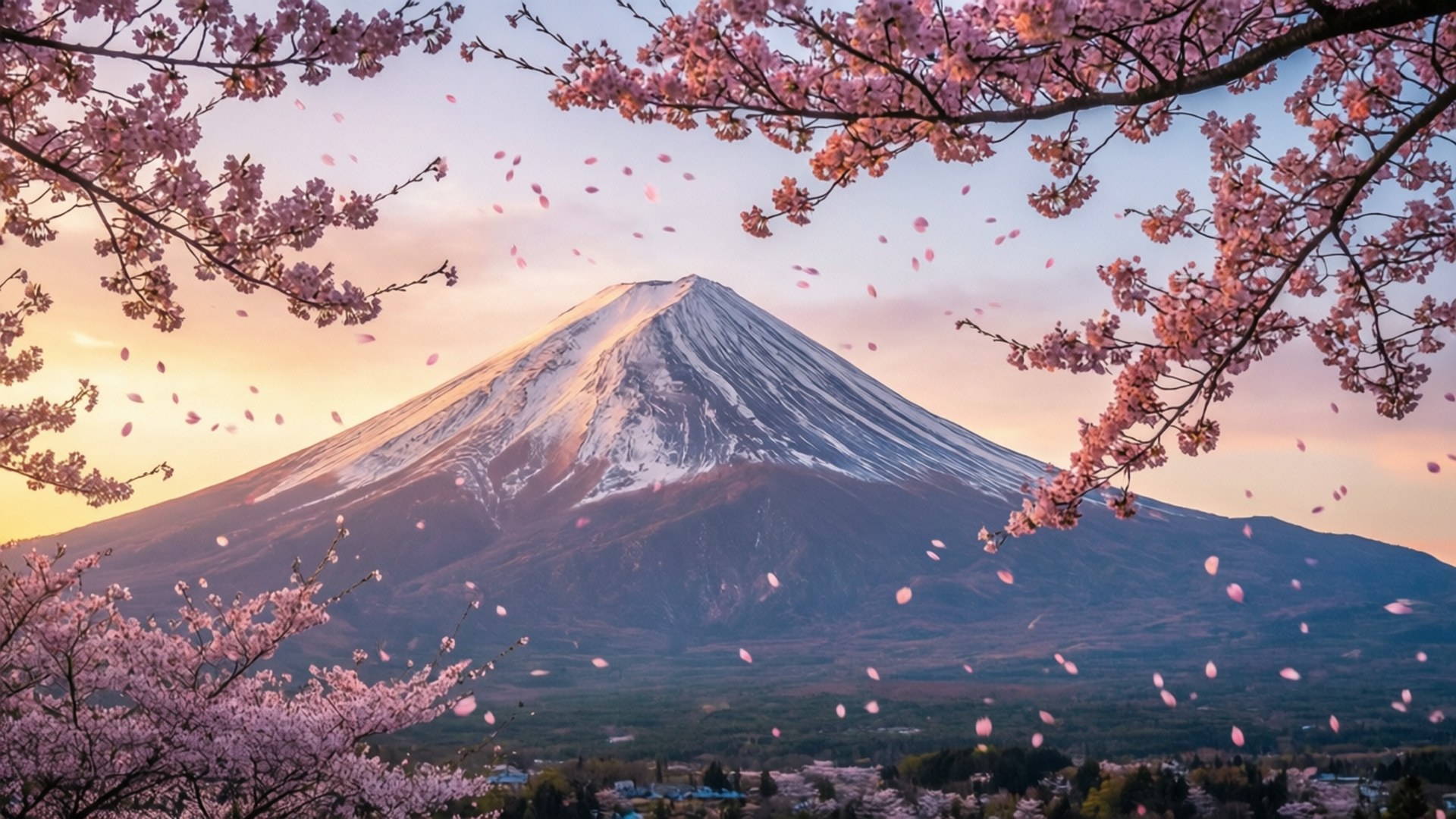 富士山晨櫻 壁紙
