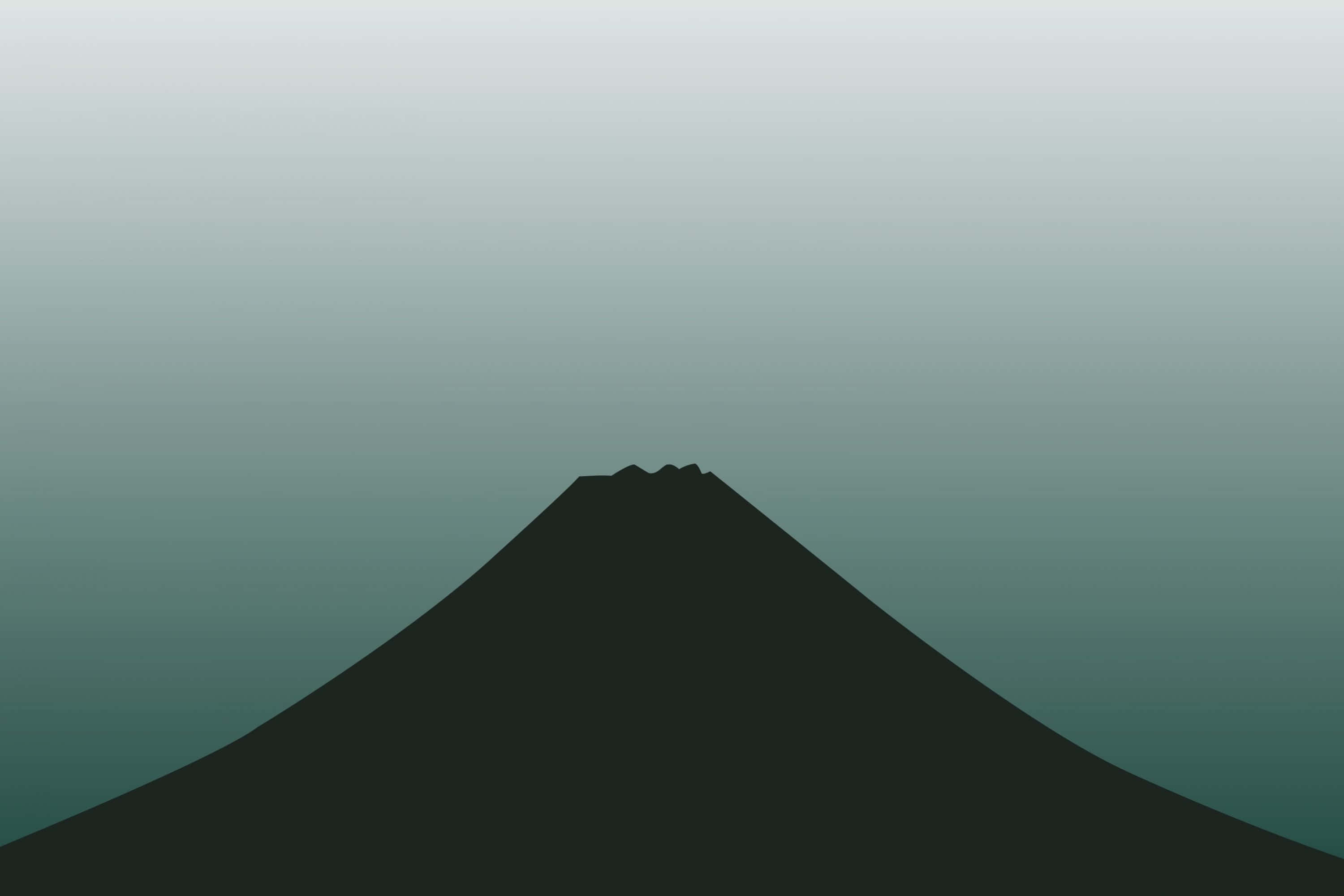 山景 桌布 壁紙 — 富士山的極簡剪影在漸變青綠色的天空中升起，喚起寧靜的靜止感。