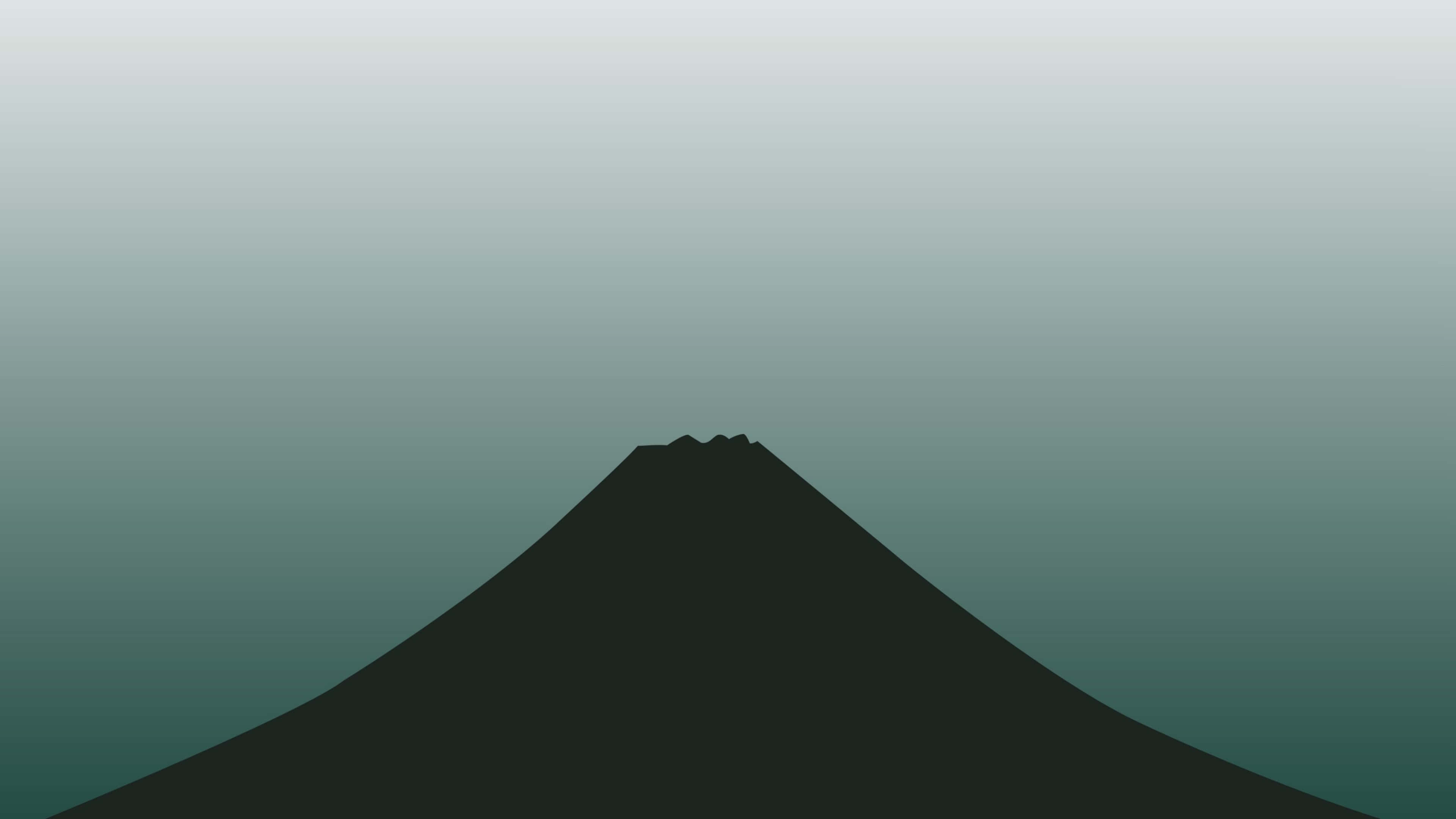 Volcano 桌布 壁紙 — 富士山的極簡剪影在青綠色和灰色的漸變天空中升起。
