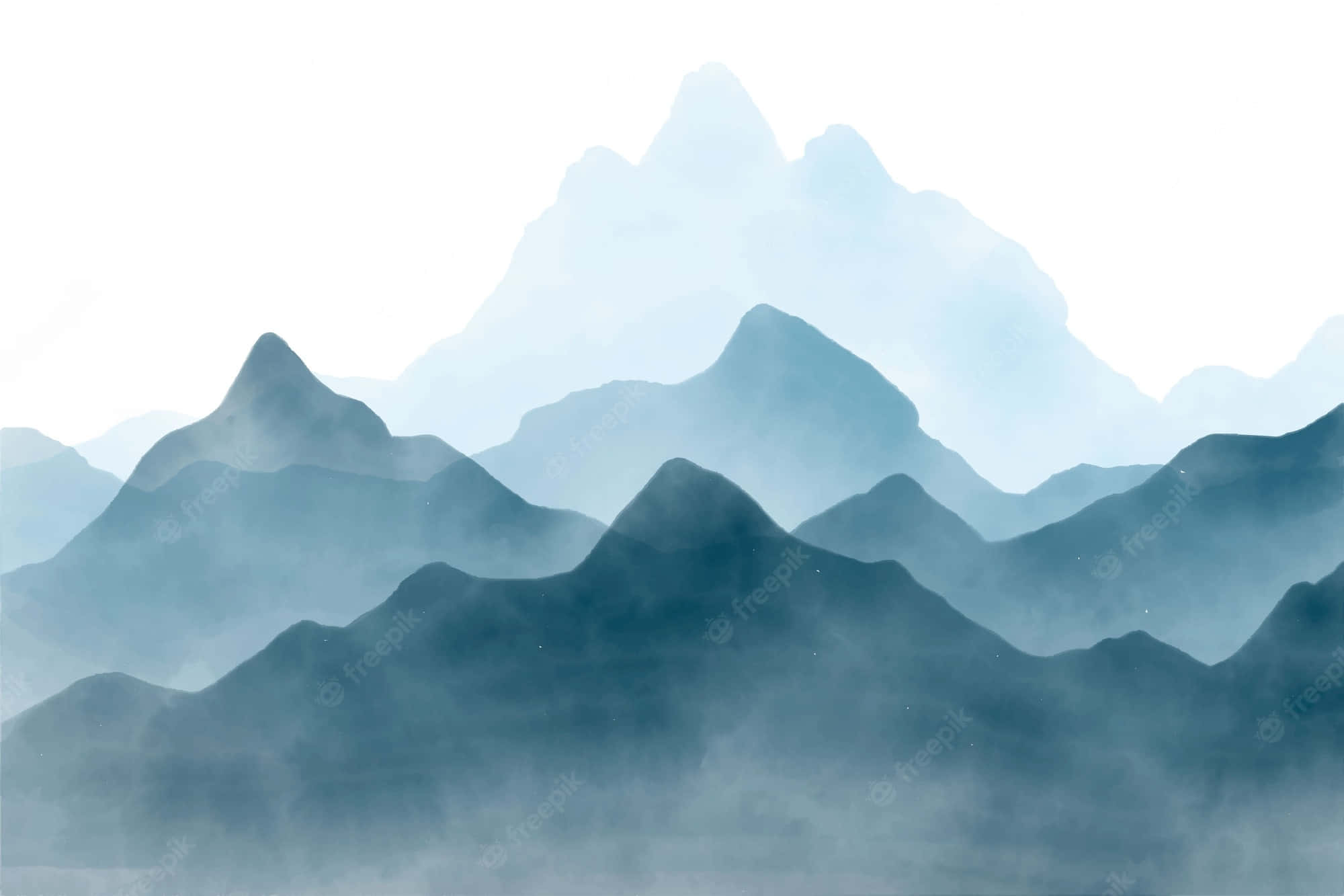 山景 桌布 壁紙 — 寧靜層疊的山峰在柔和晨光下逐漸融入迷濛的藍色調。
