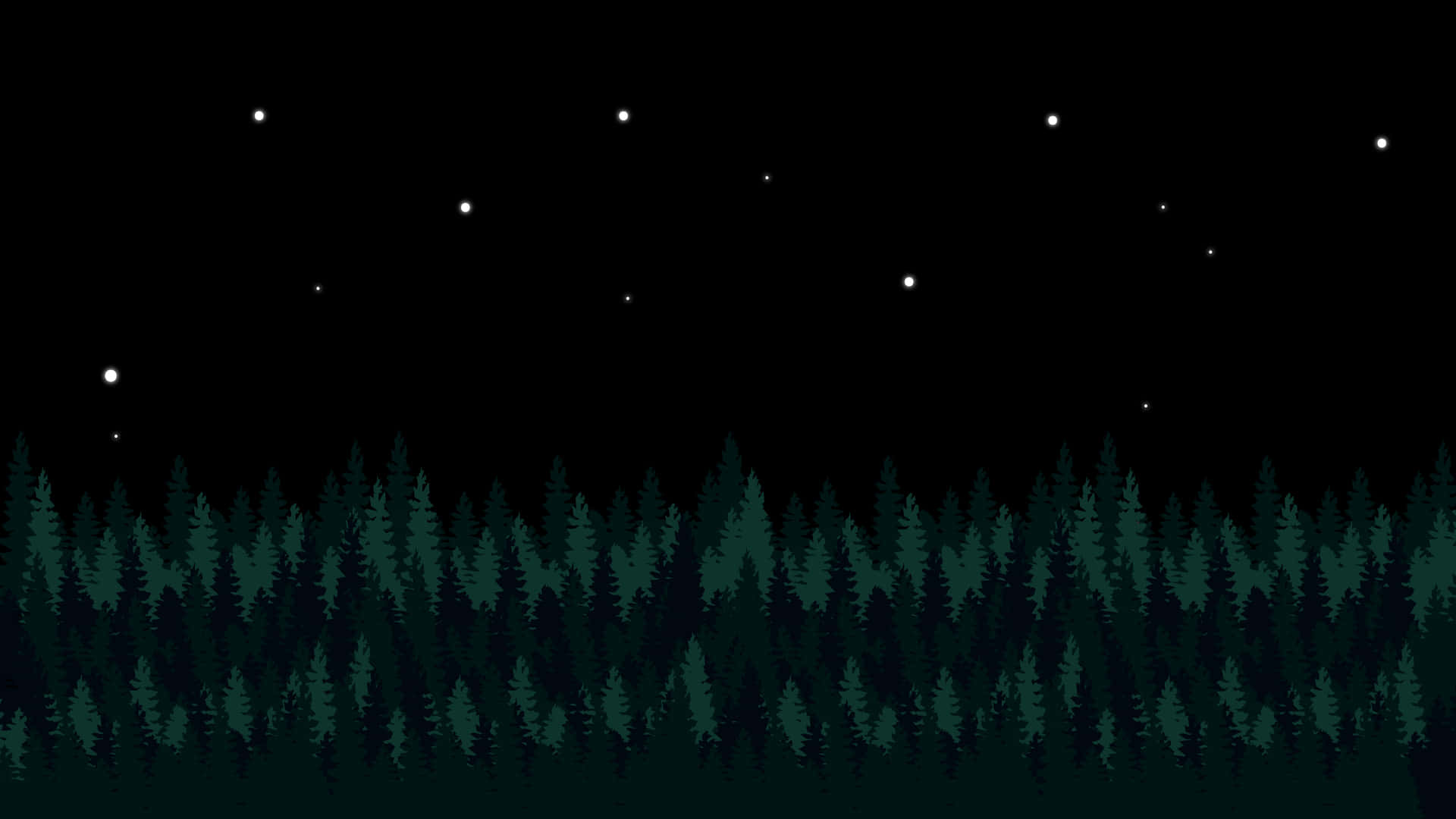 繁星夜空下的深綠色松樹林。 — 8 位元 GIF 壁紙