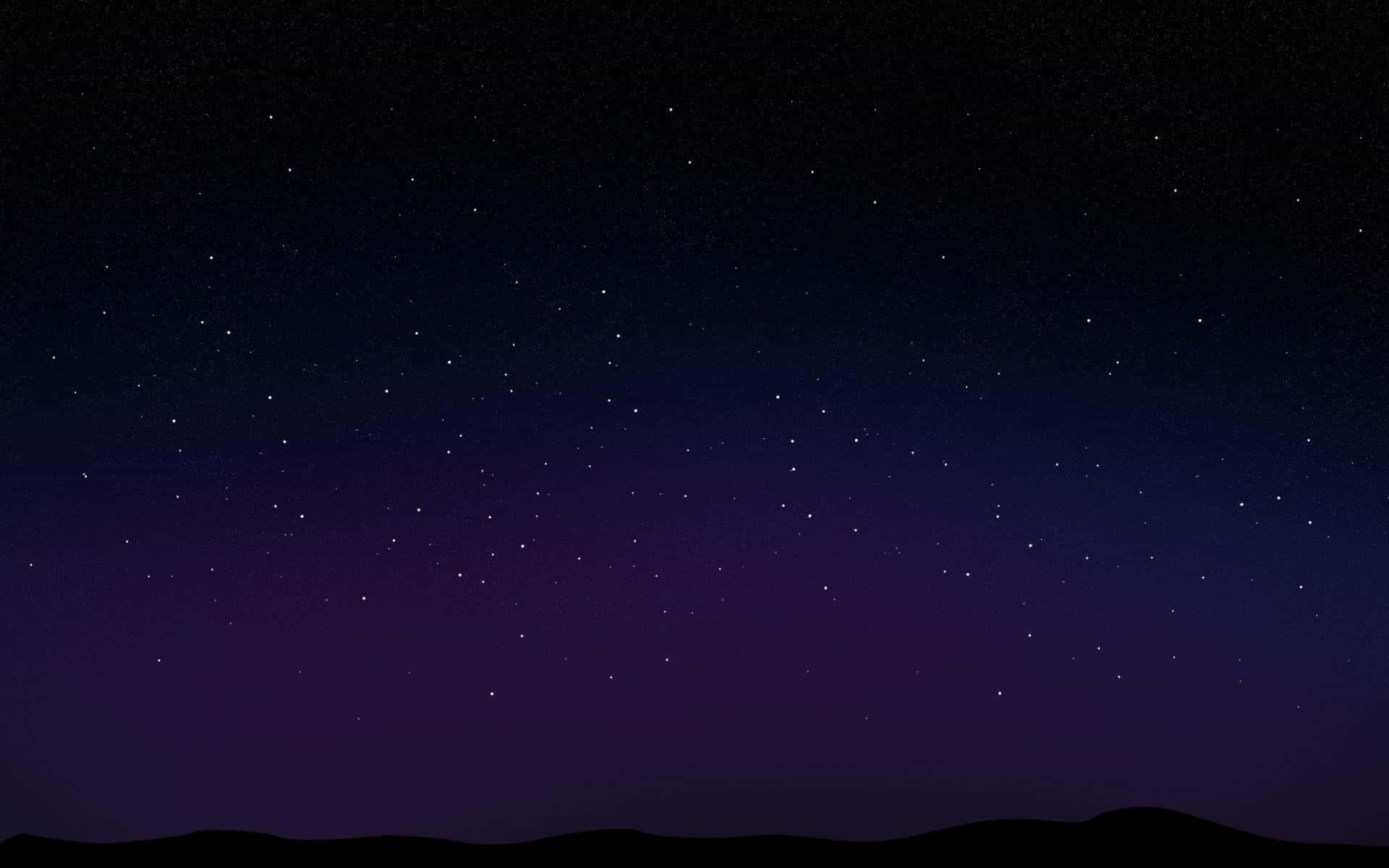 Dark Sky 桌布 壁紙 — 寧靜的夜空，閃爍的星星在起伏山丘的黑暗剪影之上。