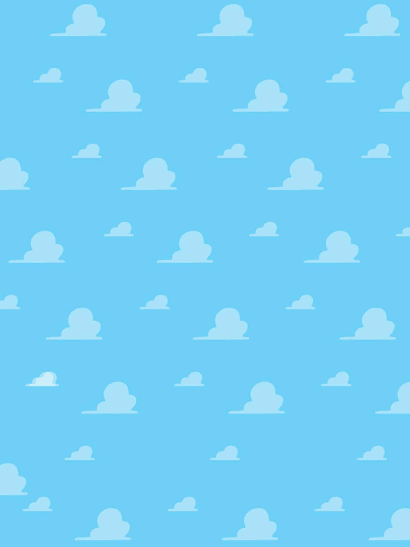 Toy Story Cloud 桌布 壁紙 — 寧靜的天空中，柔軟的白雲漂浮在平靜的藍色背景上。