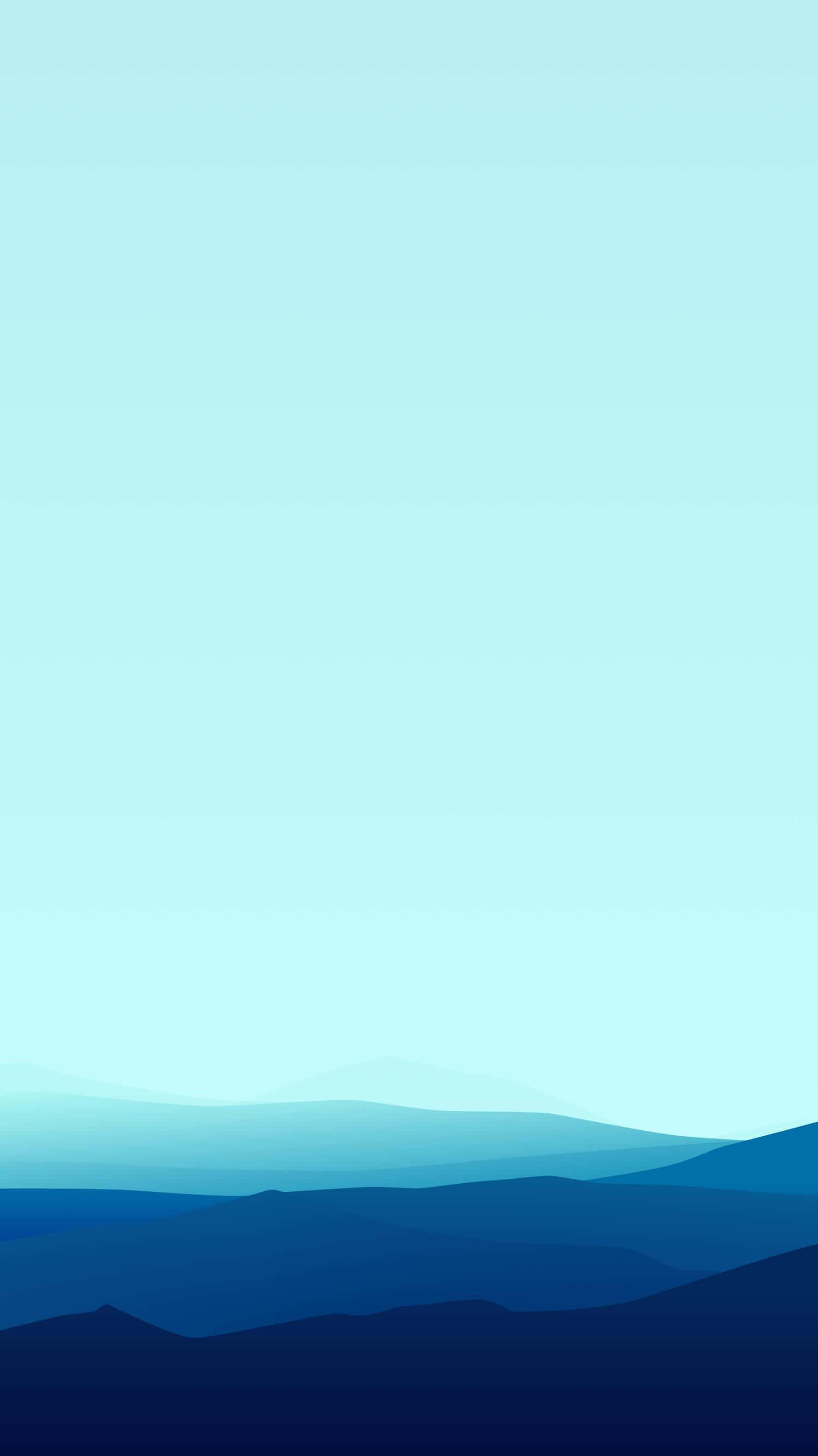 Minimalist Ocean 桌布 壁紙 — 寧靜的層疊山脈剪影融入由深藍到柔和青色的漸變天空。