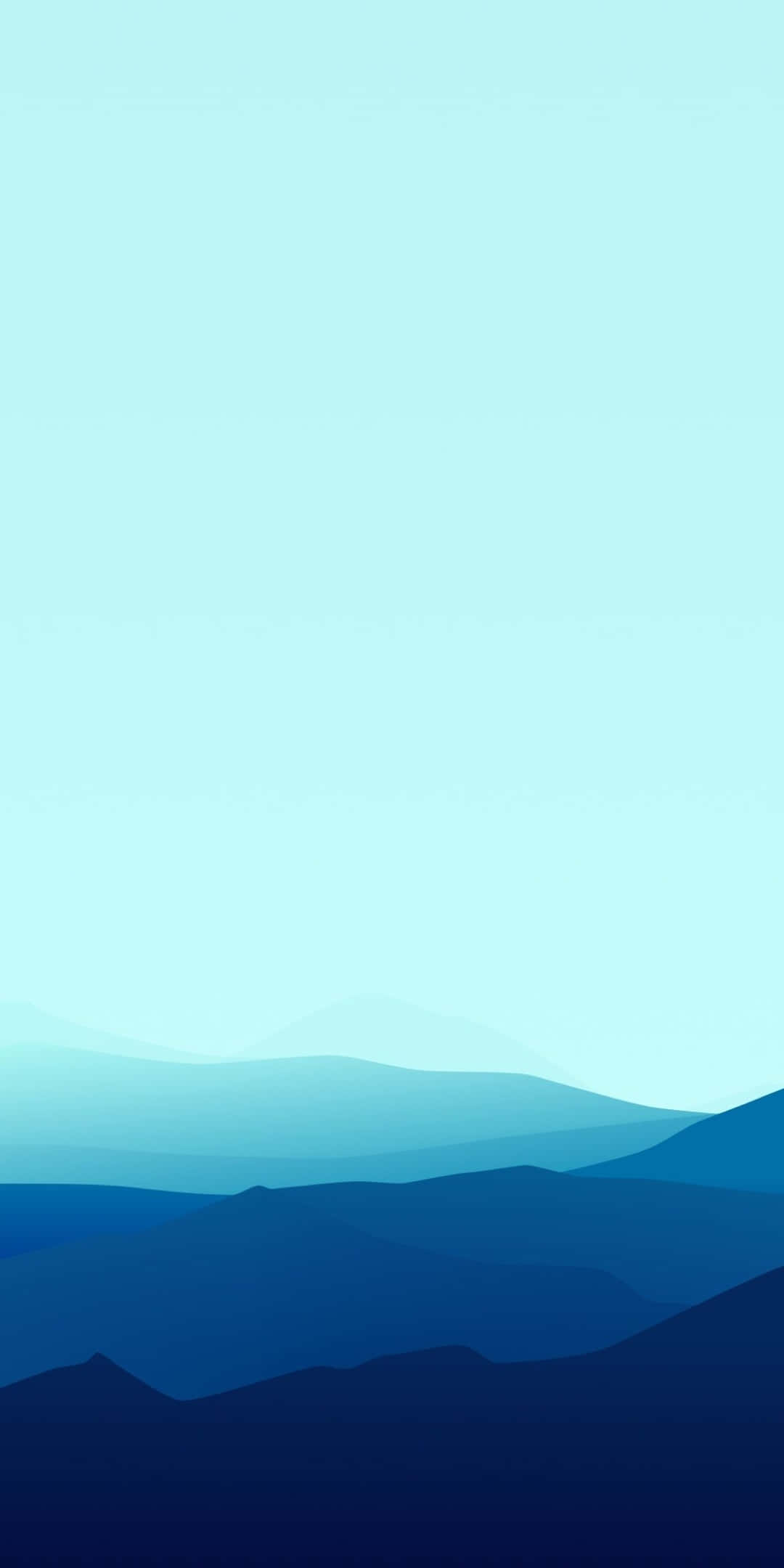 Pixel 3 Minimal 桌布 壁紙 — 寧靜的層疊山脈融入柔和漸變的天空，呈現平靜的藍色調。