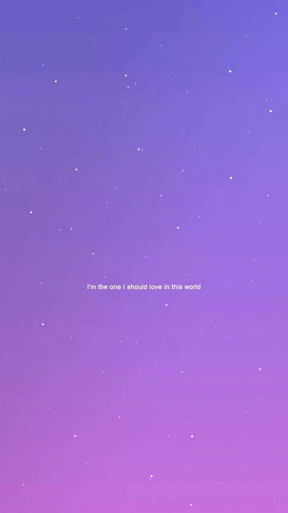 iPhone 桌布 壁紙 — 寧靜的紫色漸變天空，點綴著柔和的白色星星，中央文字寫著「我是這個世界上應該愛的人」。