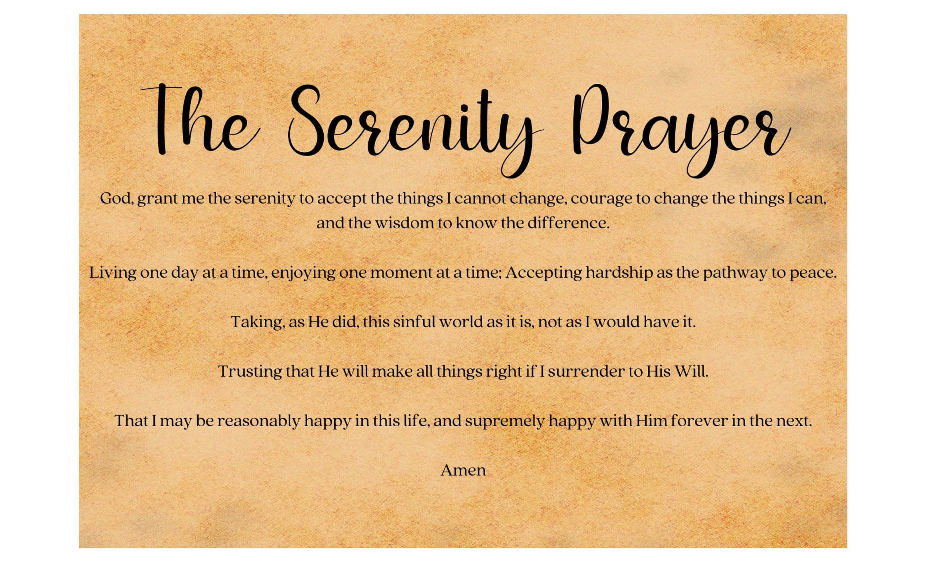 Serenity Prayer 桌布 壁紙 — 寧靜禱文以優雅字體書寫於帶有紋理的羊皮紙上，搭配溫暖的米色調和柔和陰影。