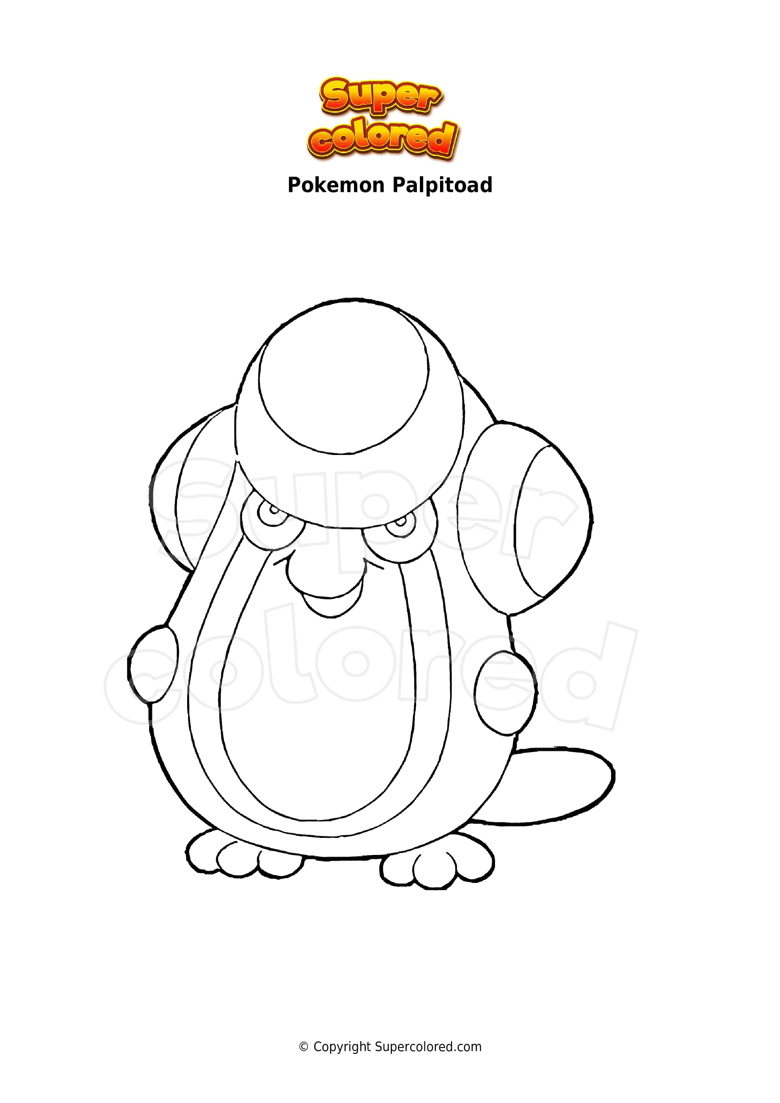 寶可夢 桌布 壁紙 — 寶可夢 Palpitoad 的黑白線條畫，帶有粗線條輪廓和微笑的臉。