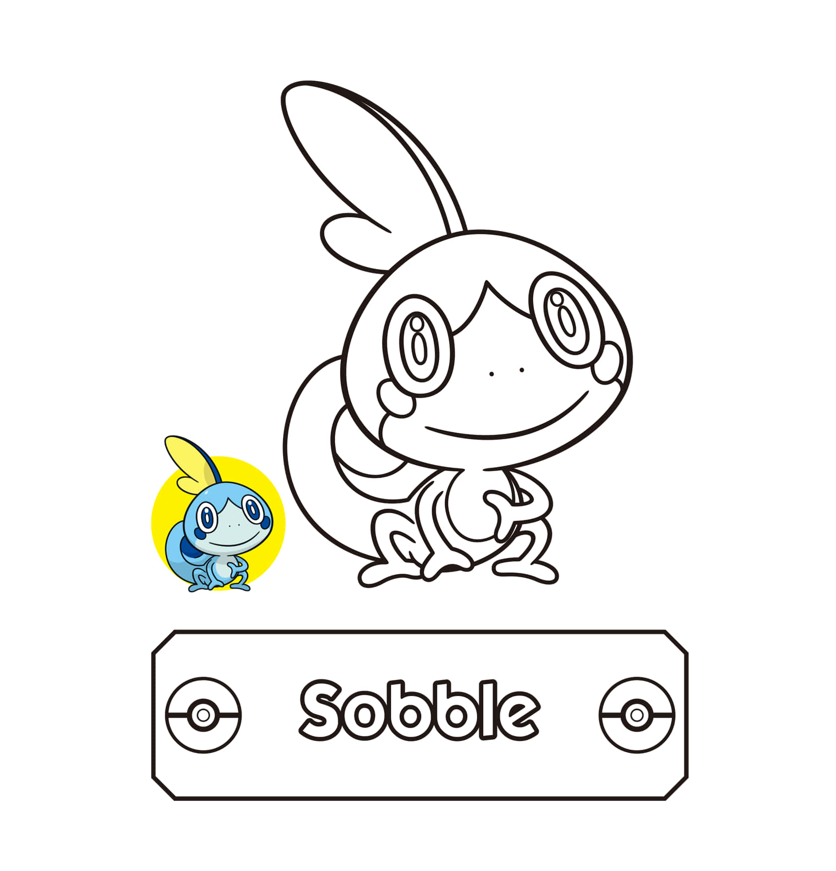 Pokemon Coloring 桌布 壁紙 — 寶可夢淚眼蜥的黑白線條著色頁，旁邊有一個小型彩色版本。