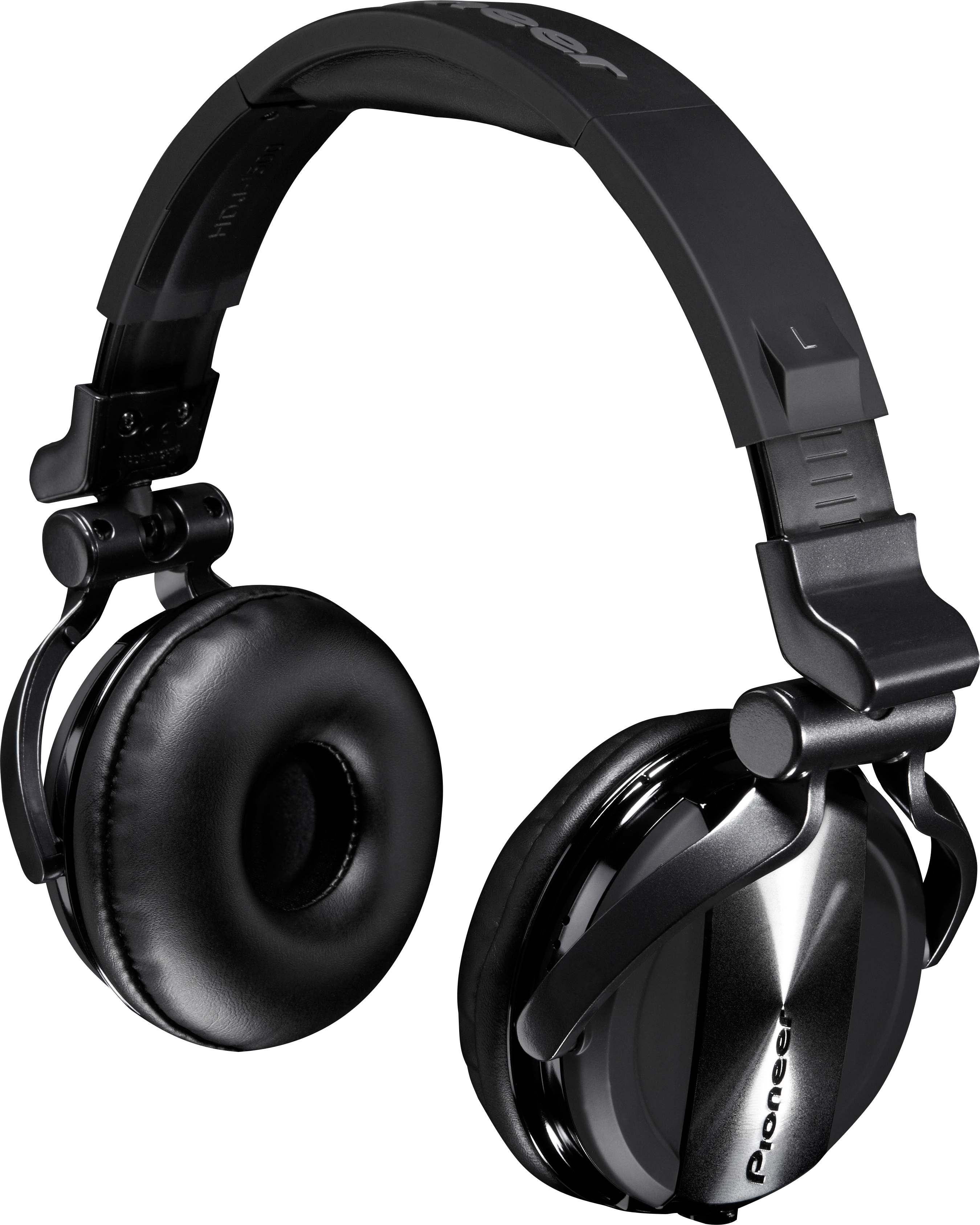 DJ 桌布 壁紙 — 專業黑色Pioneer DJ耳機，帶金屬裝飾和柔軟耳墊，純黑色背景。