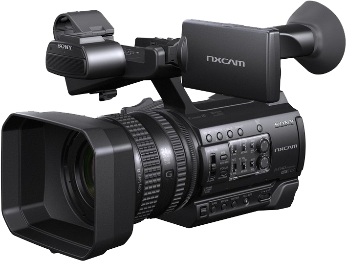 professional 桌布 壁紙 — 專業黑色Sony NXCAM攝錄影機，配備遮光罩和外接麥克風，背景透明。