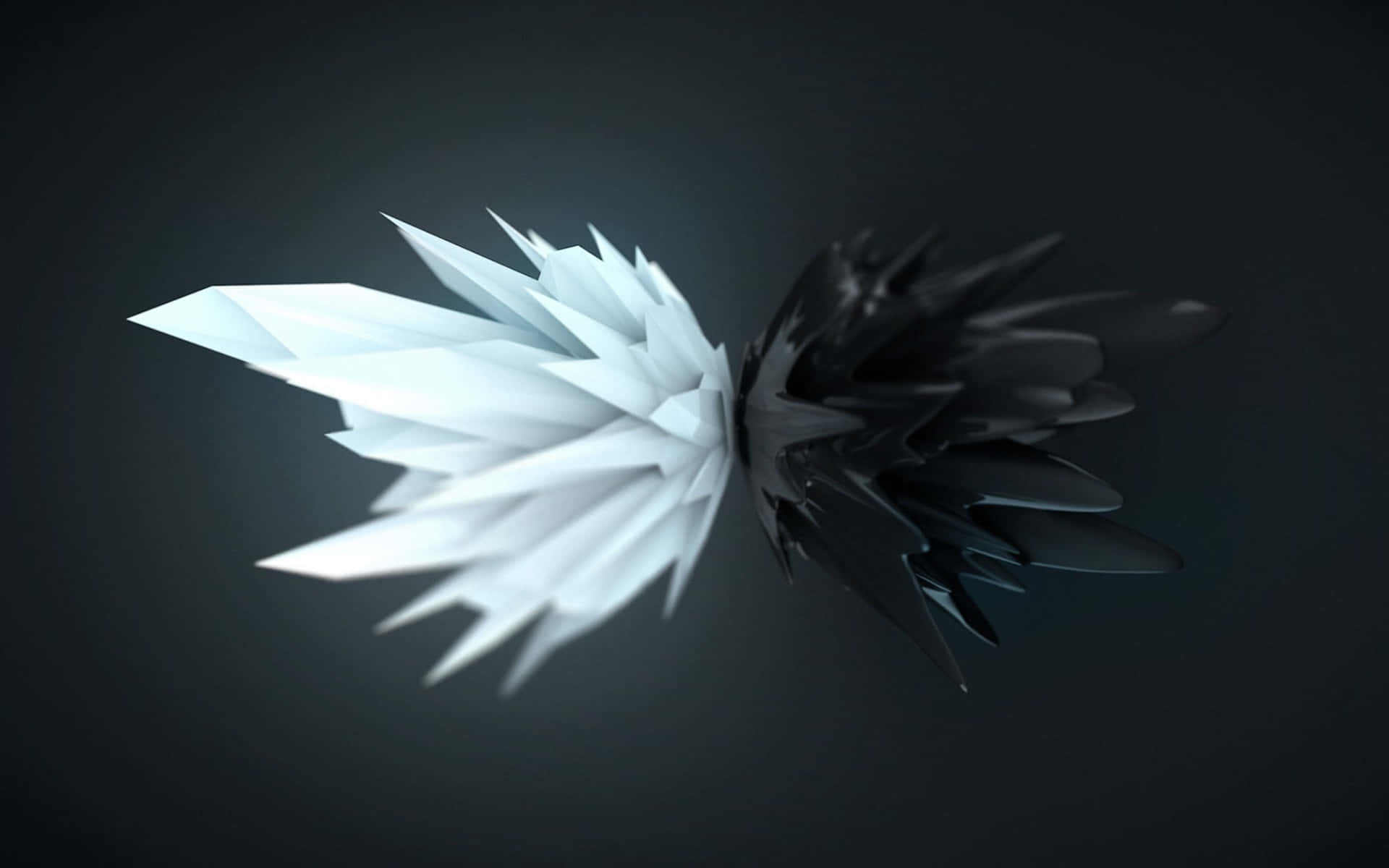 深色背景上的3D渲染抽象黑白水晶翅膀 — 1920x1200 GIF 壁紙