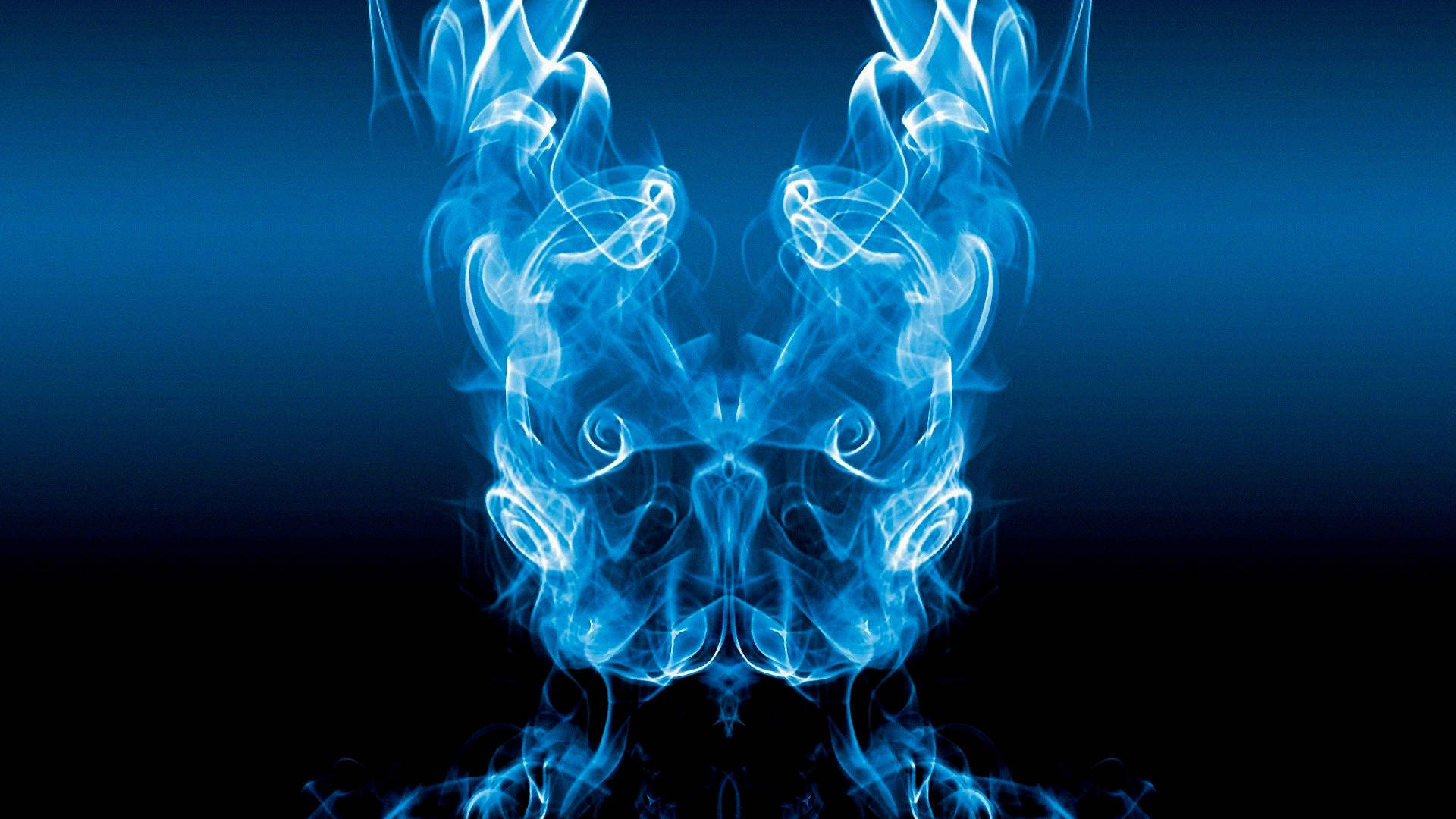 Darko 桌布 壁紙 — 對稱的藍色煙霧在深色漸變背景上形成抽象面孔。