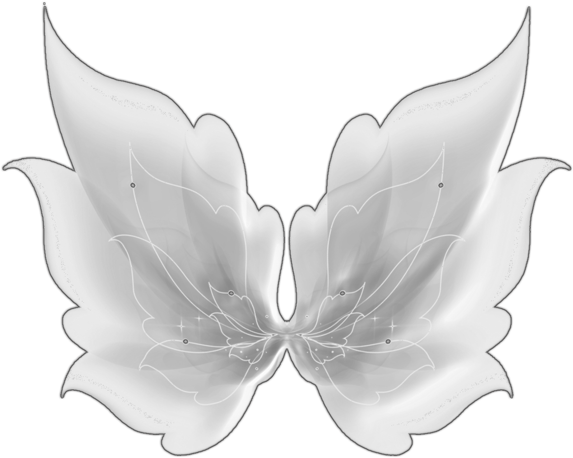 Fairy Wings 桌布 壁紙 — 對稱的金屬蝴蝶翅膀，帶有發光的脈絡狀線條，背景為黑色。