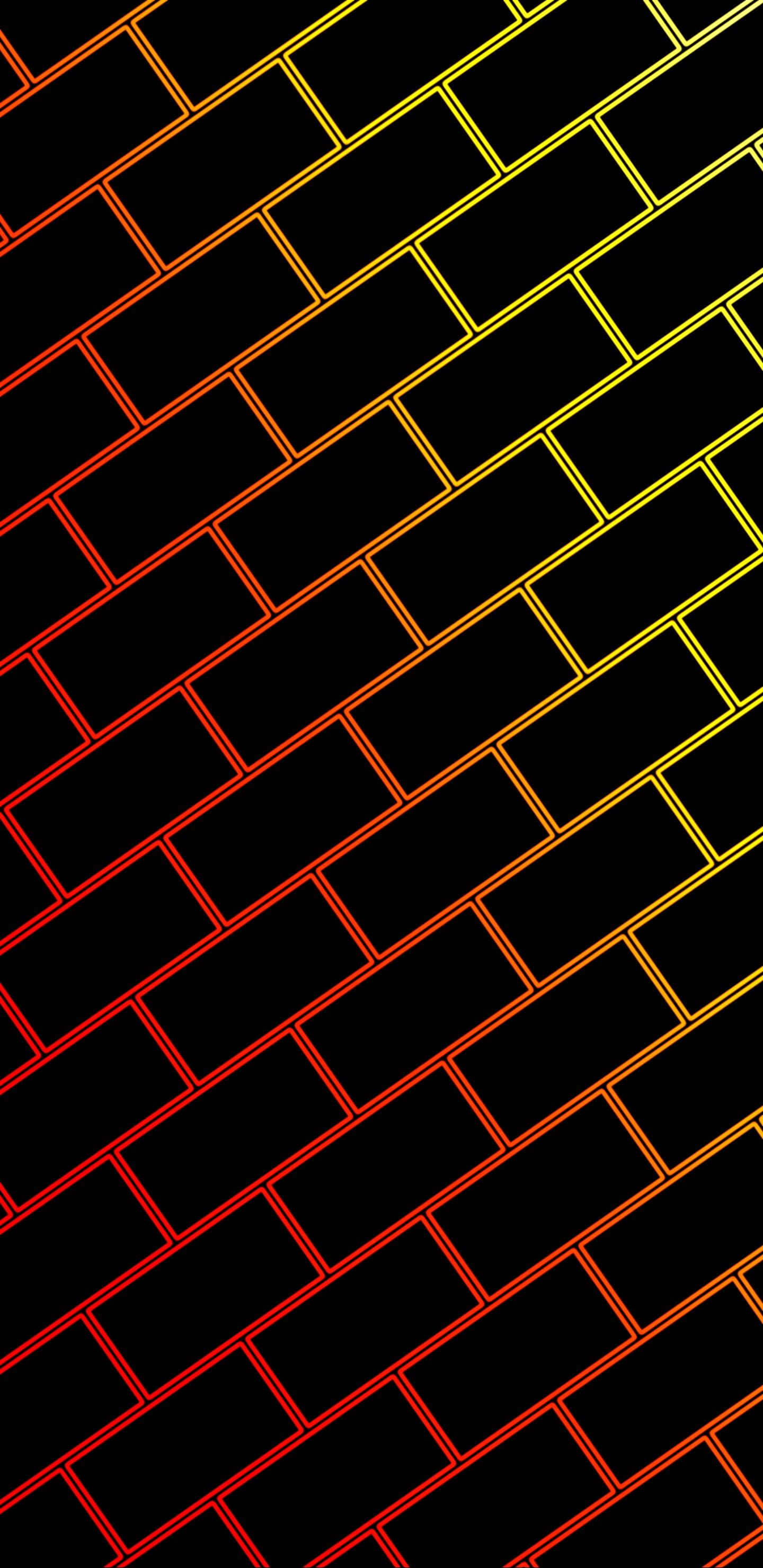 Abstract Design 桌布 壁紙 — 對角磚紋圖案，在黑色背景上散發著火熱的橙色和黃色霓虹線條。