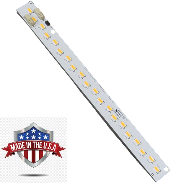 LED 桌布 壁紙 — 對角線LED燈條，帶有黃色燈光和「Made in the U.S.A.」盾牌標誌，背景透明。