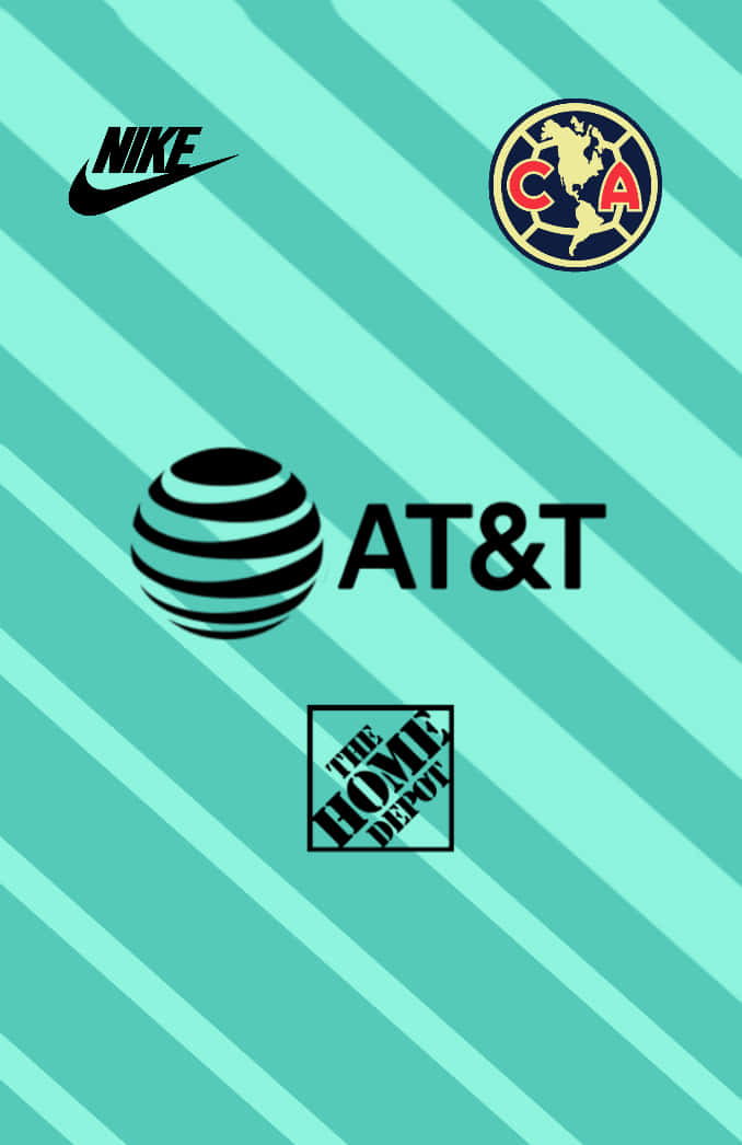 Club America 桌布 壁紙 — 對角線青綠色條紋背景，包含四個企業標誌，包括Nike、AT&T和The Home Depot。