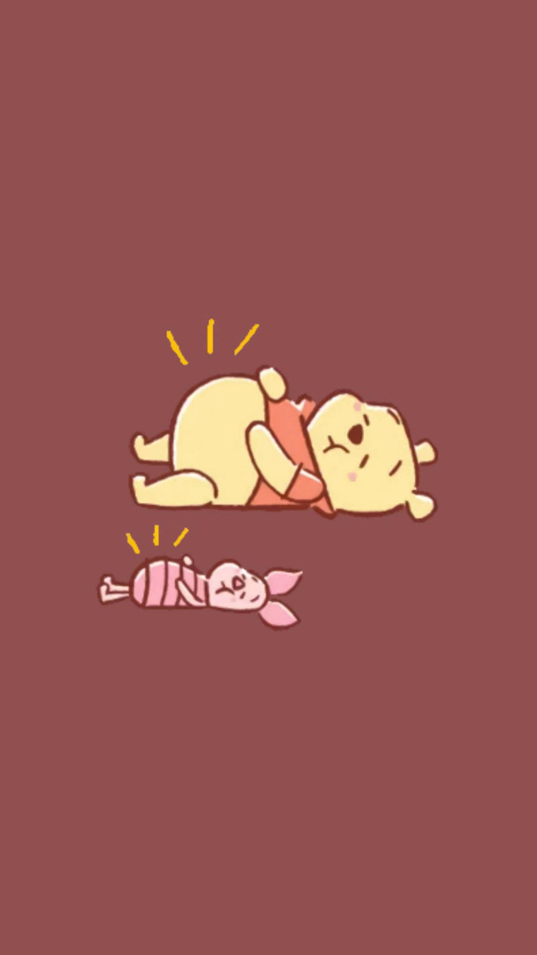 小熊維尼和小豬在栗色背景上一起睡覺，上方有閃爍星星。 — Winnie the pooh GIF 壁紙