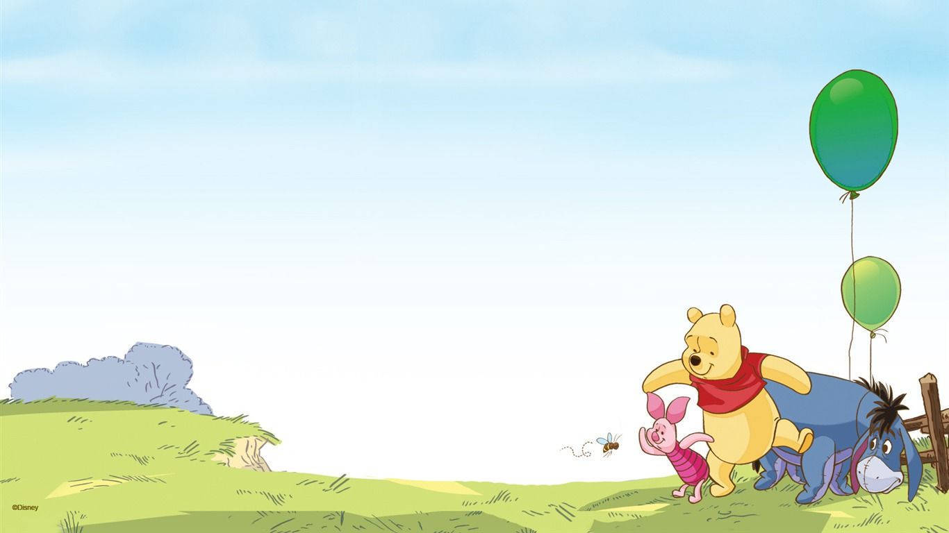 小熊維尼和朋友們在陽光明媚的日子裡拿著氣球奔跑。 — Winnie the pooh GIF 壁紙