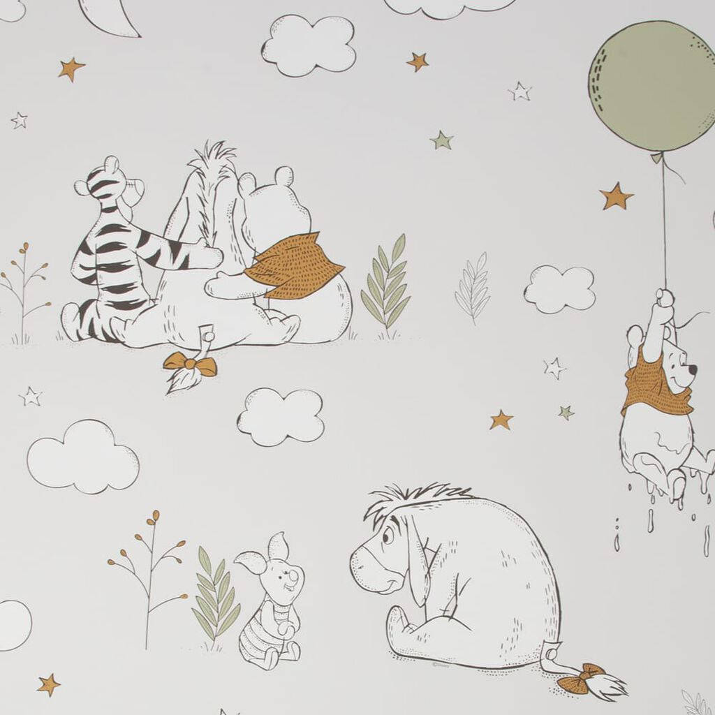小熊維尼和朋友們在有趣的插圖場景中，有雲朵和星星。 — Winnie the pooh GIF 壁紙