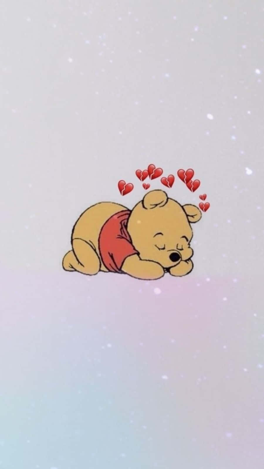 小熊維尼在粉彩背景上睡覺，上方有愛心。 — Winnie the pooh GIF 壁紙