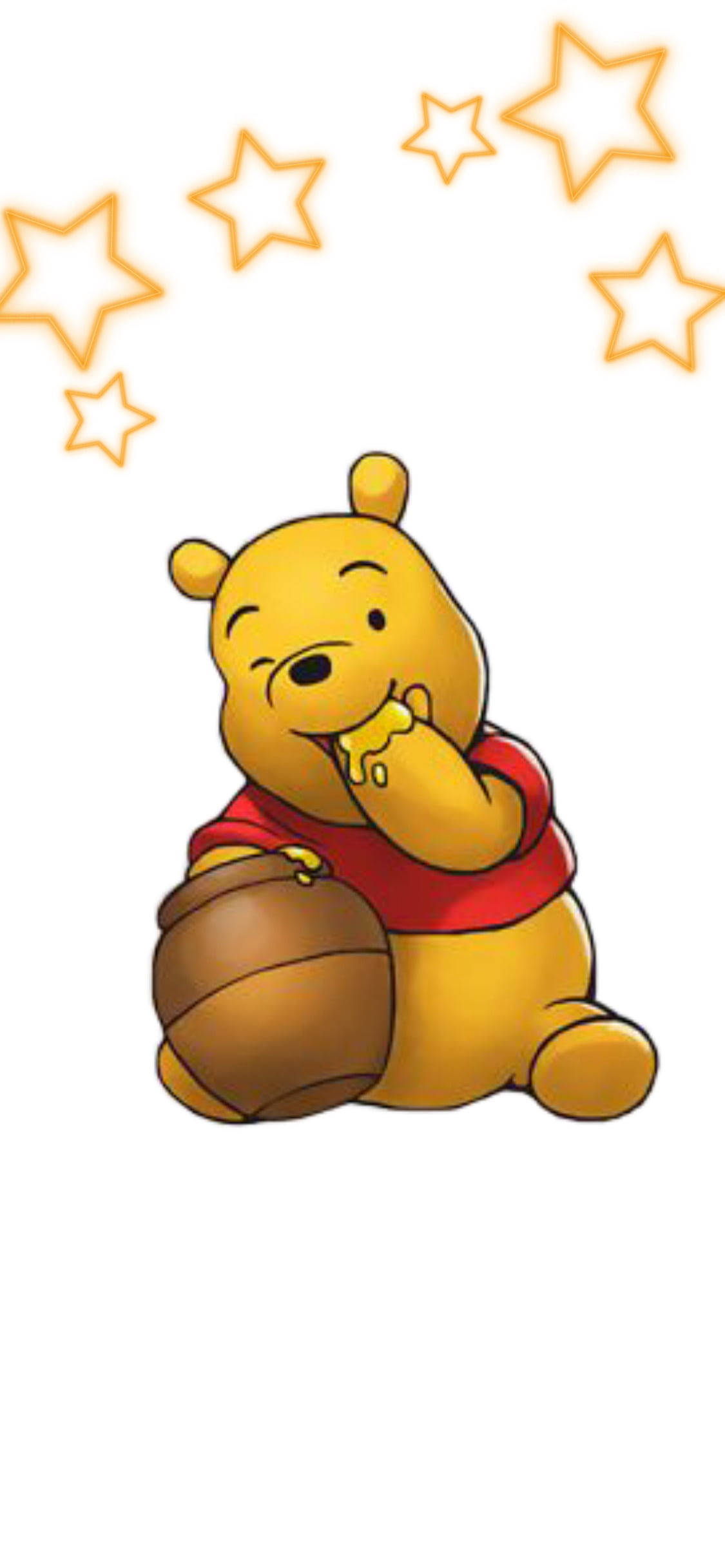 Stars 桌布 壁紙 — 小熊維尼開心地從罐子裡吃蜂蜜，發光的星星在他上方飄浮。
