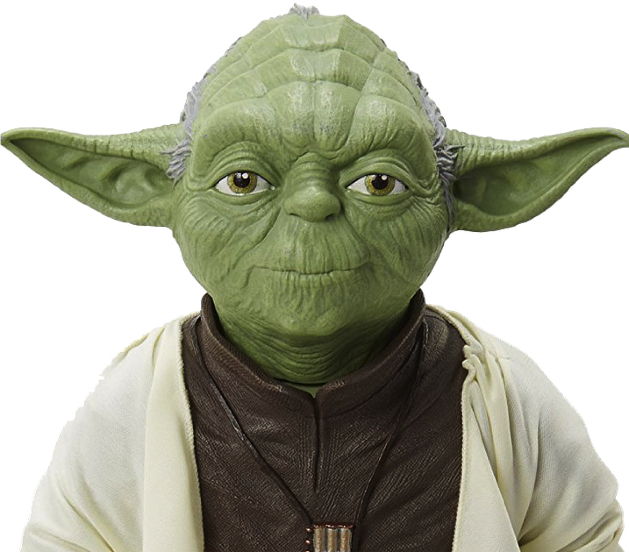Star Wars Characters 桌布 壁紙 — 尤達的頭像特寫，皺紋綠色皮膚、大耳朵和睿智表情，背景為黑色。