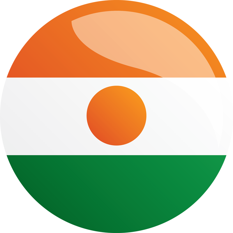 Niger 桌布 壁紙 — 尼日國旗由橙色、白色和綠色的橫條組成，中間有一個橙色圓圈，上方有一個彎曲的橙色形狀。