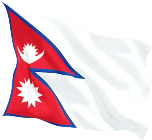 Flag 桌布 壁紙 — 尼泊爾國旗在純黑色背景上動態飄揚，展示其獨特的雙燕尾設計。