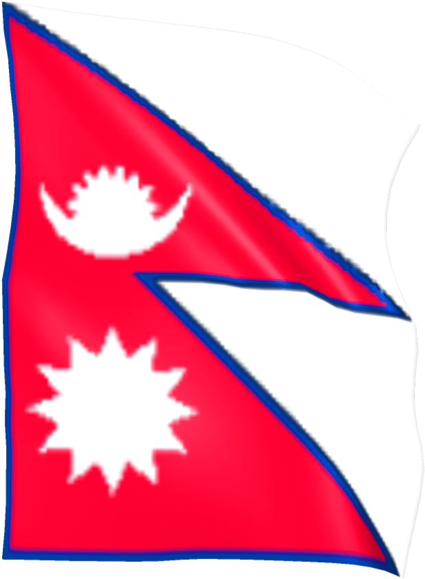 Flag 桌布 壁紙 — 尼泊爾國旗在黑色背景上動態飄揚，紅色三角形和白色符號細節清晰生動。