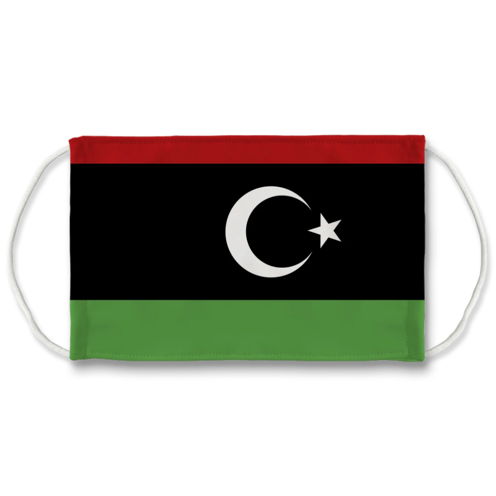 Libya 桌布 壁紙 — 展示利比亞國旗的面罩，有紅、黑、綠條紋及白色新月和星星。