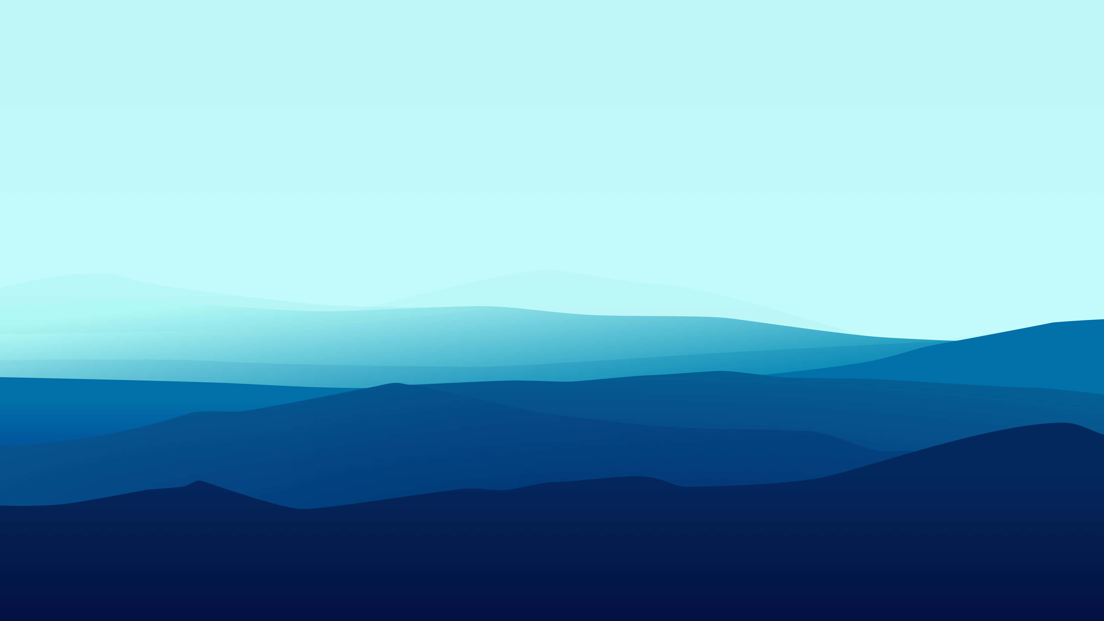 Mountain Landscape 桌布 壁紙 — 層疊的山脈在蒼白的天空下從淺藍色漸變到深藍色，形成極簡的數位景觀。