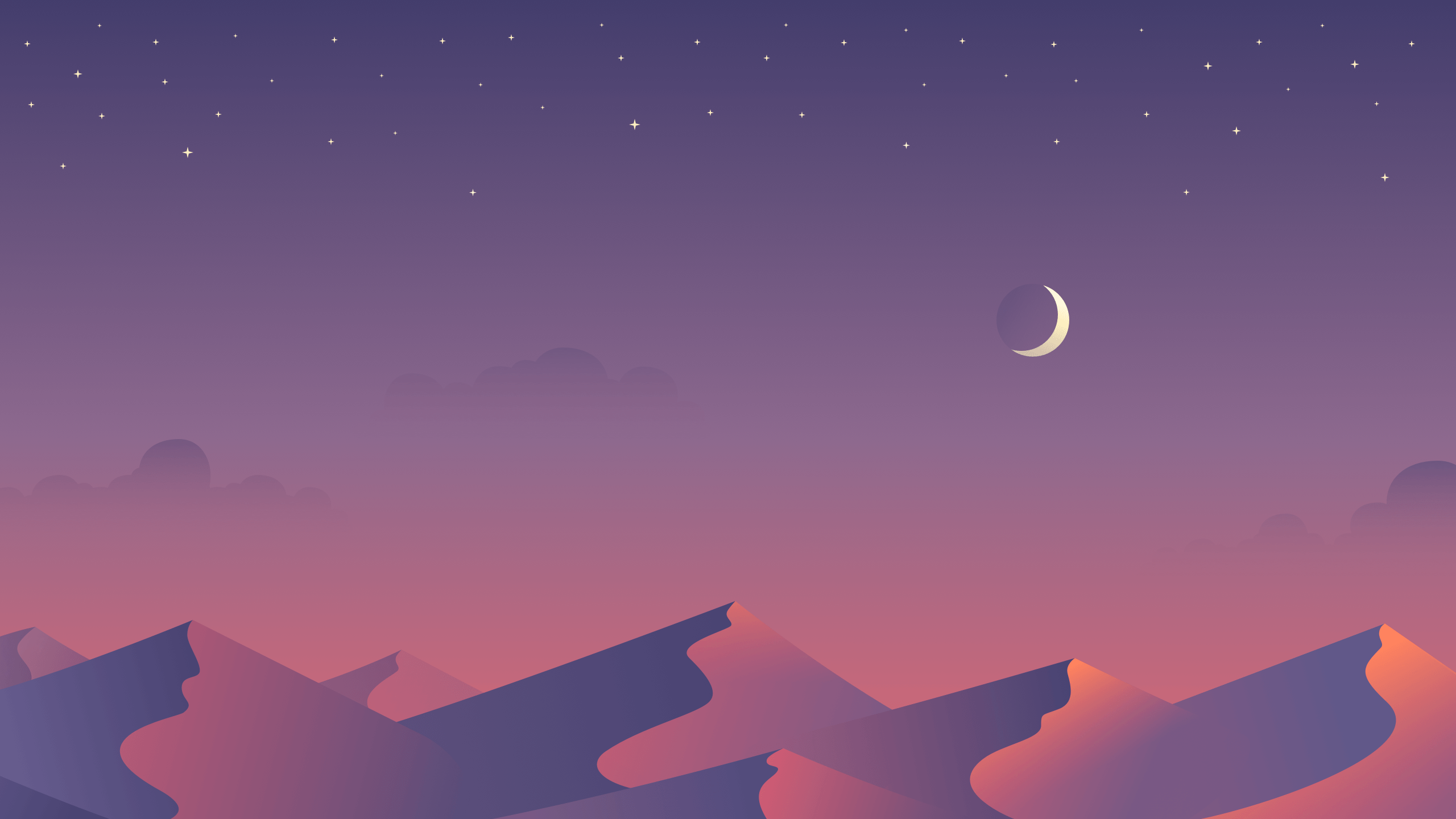 山巒景觀與月亮星辰 壁紙