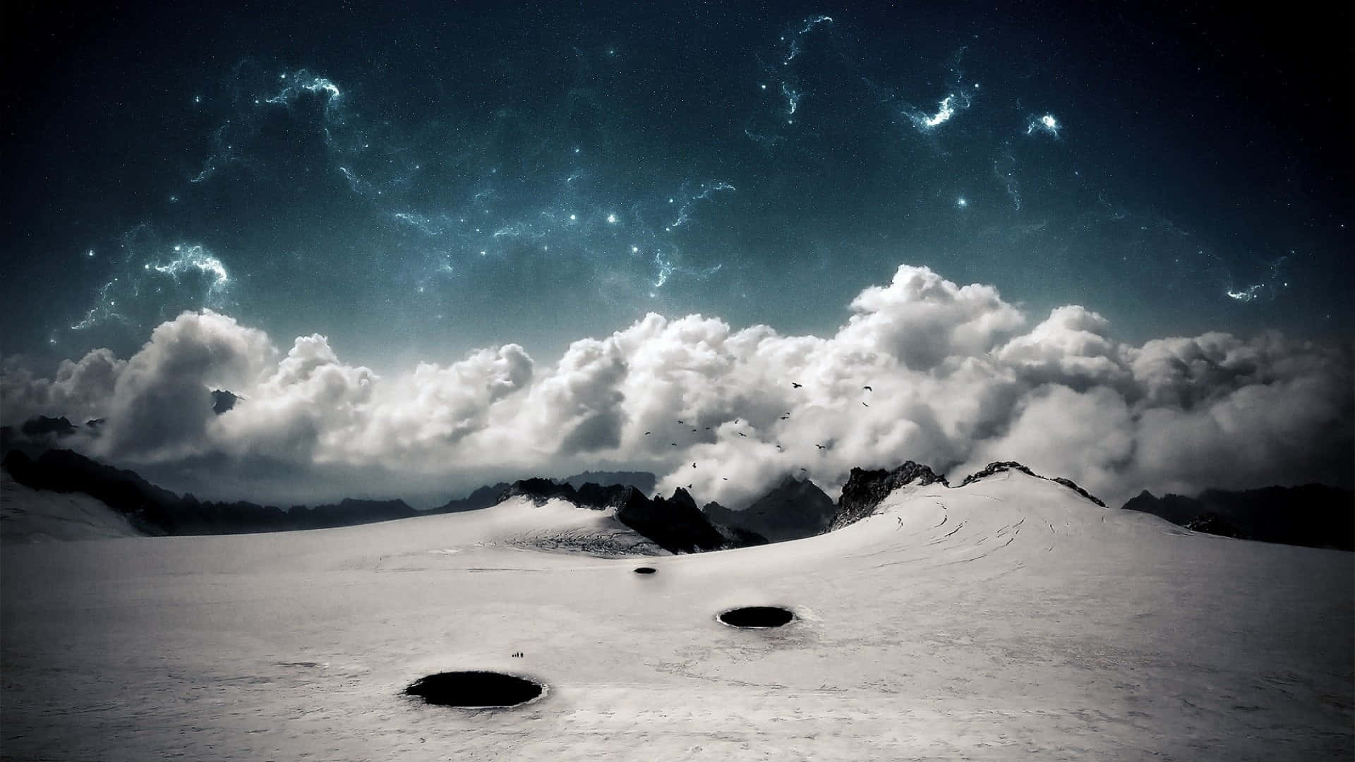 山巒與雲霧星空 壁紙
