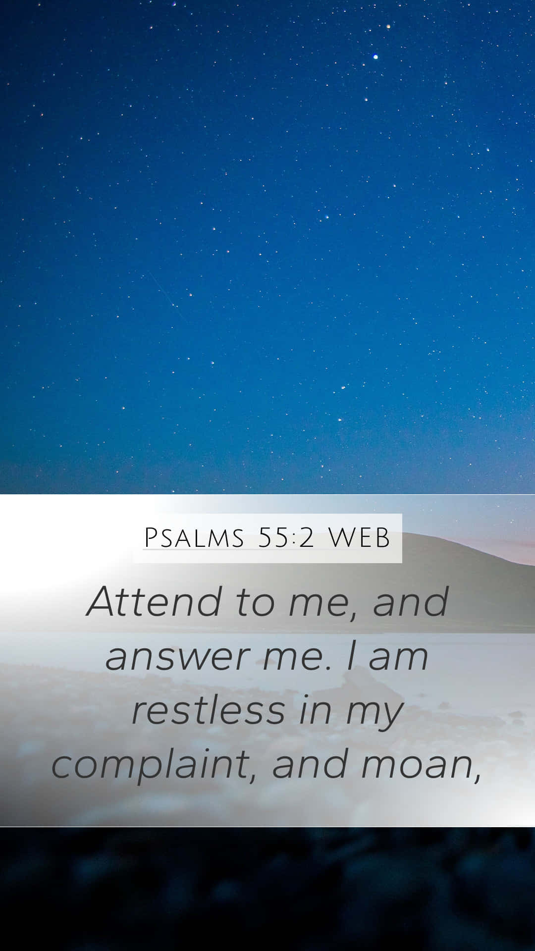 Bible Quotes 桌布 壁紙 — 山脈剪影上方的星空夜空，帶有聖經經文疊加。